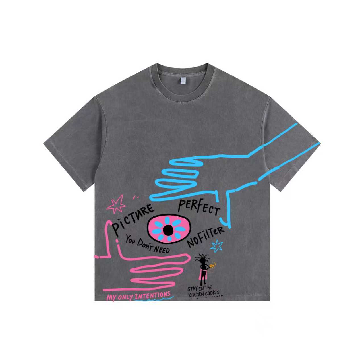 Eye Doodle Vintage-washed oversized T-shirt - [The Recounted Cloth]