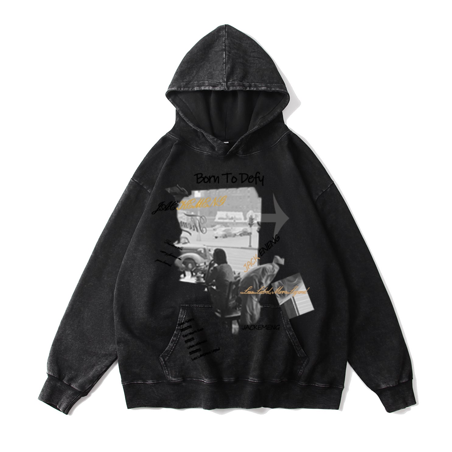 Style Print Vintage-Washed Oversized Hoodie – [Born To Defy]