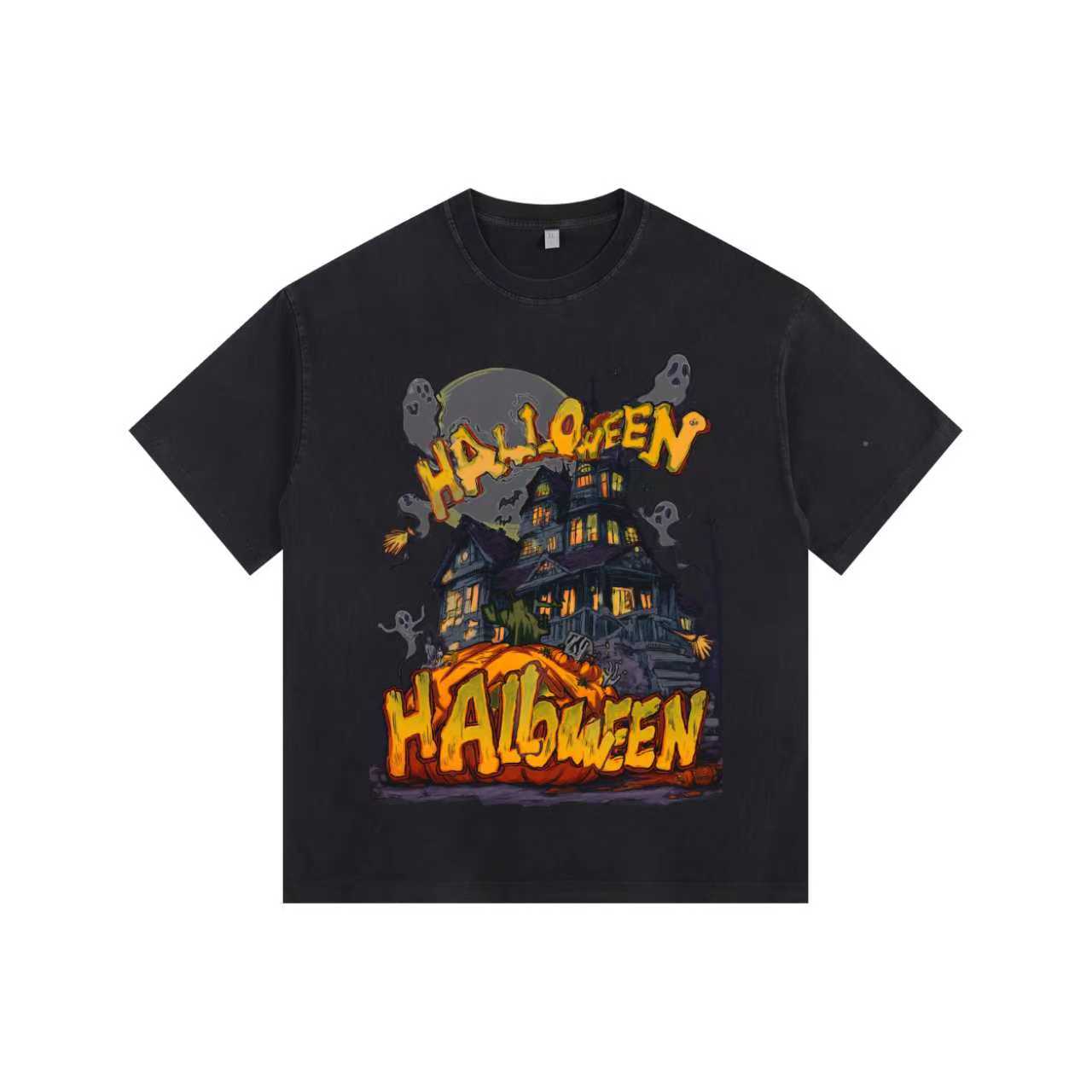 Haunted House Vintage-Washed Oversized Tee – [Halloween🎃]