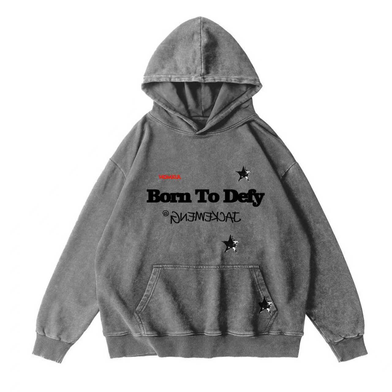 Dual-Letter Graphic Hoodie – Vintage-Washed Oversized– [Born To Defy]