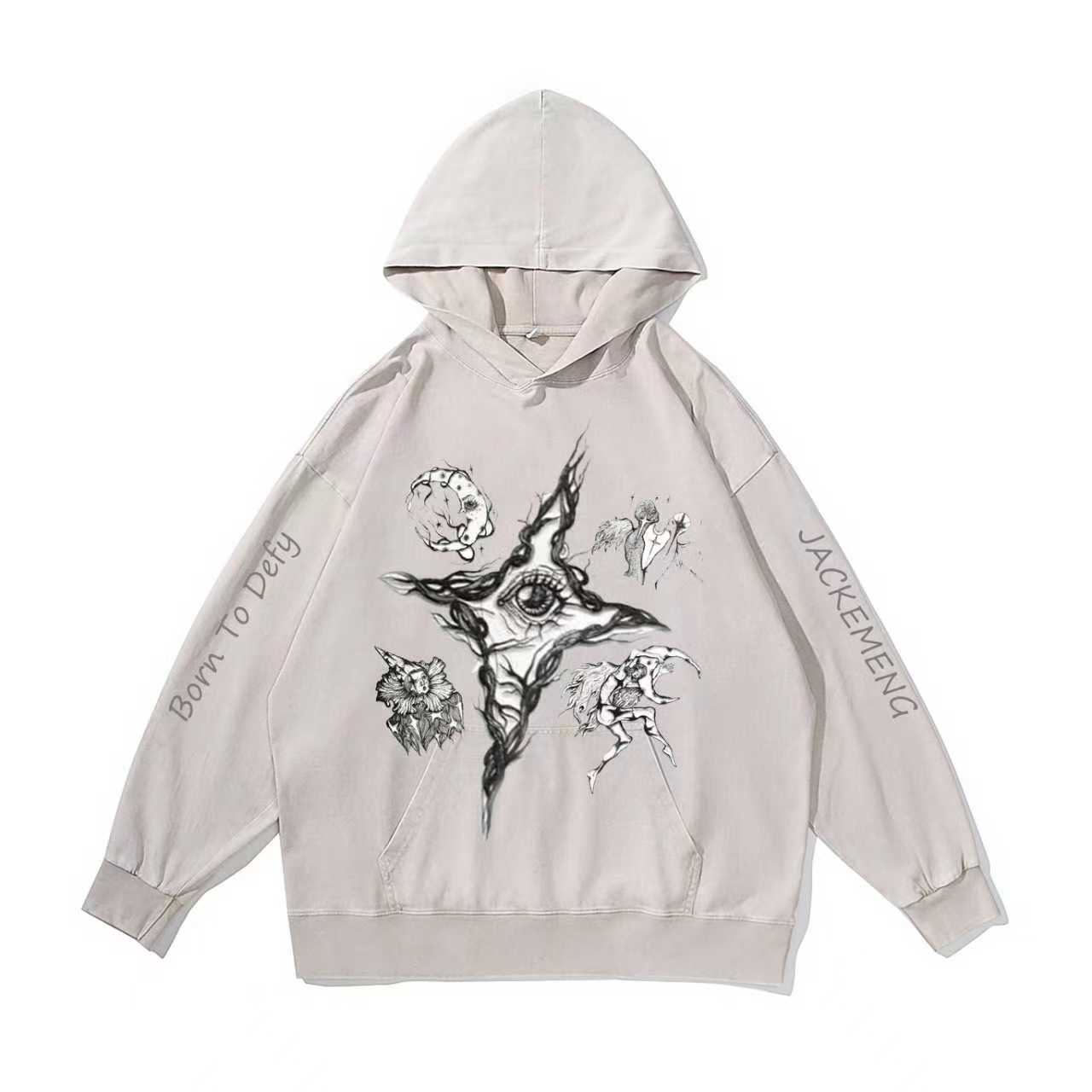 Dark omens Vintage-washed oversize Hoodie – [Born To Defy]