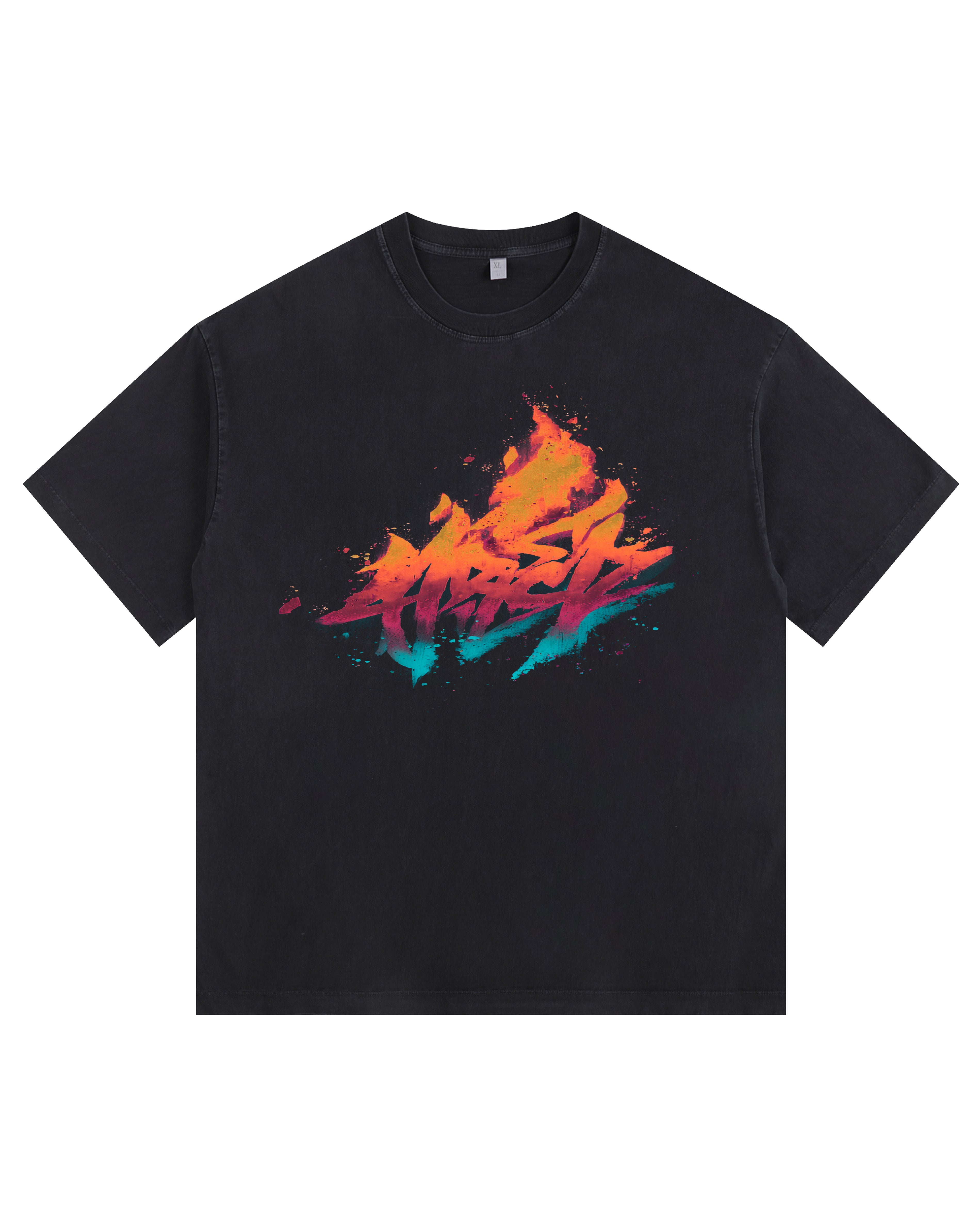 Flame Font Vintage-Washed Oversized T-shirt
