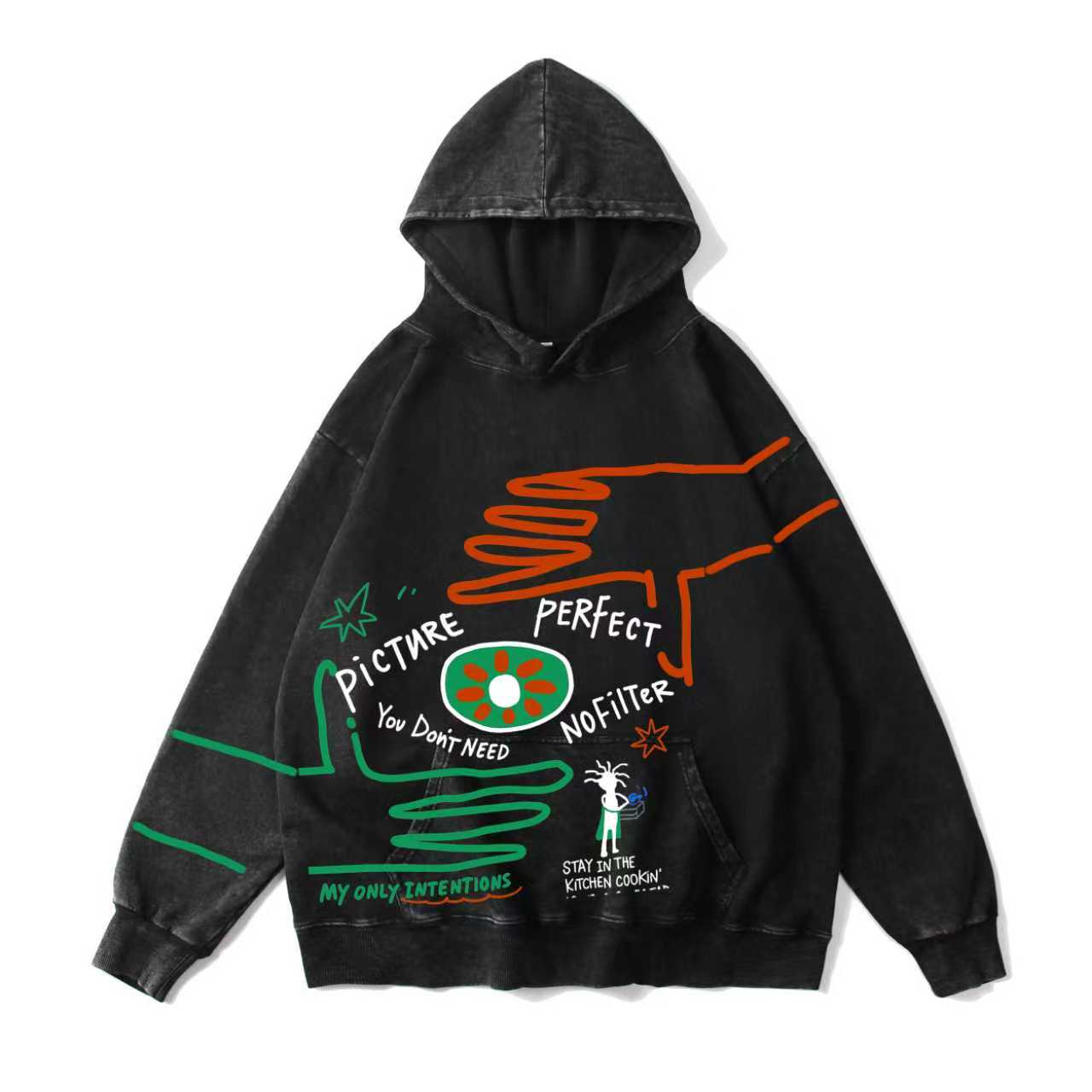 Eye Doodle Vintage-Washed  Hoodie – [The Recounted Cloth]