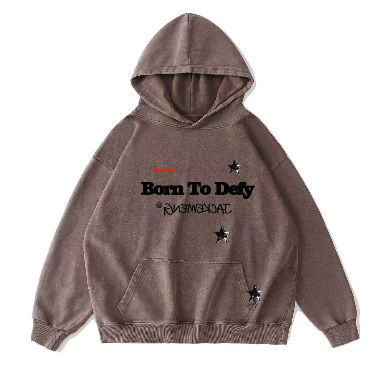 Dual-Letter Graphic Hoodie – Vintage-Washed Oversized– [Born To Defy]