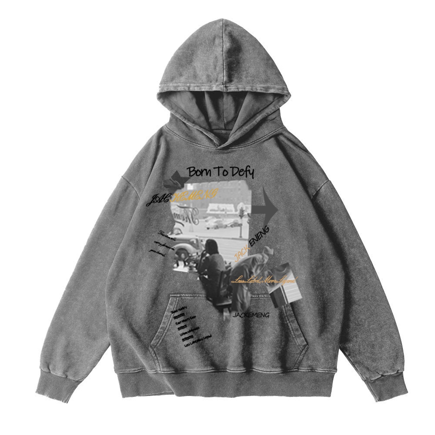 Style Print Vintage-Washed Oversized Hoodie – [Born To Defy]
