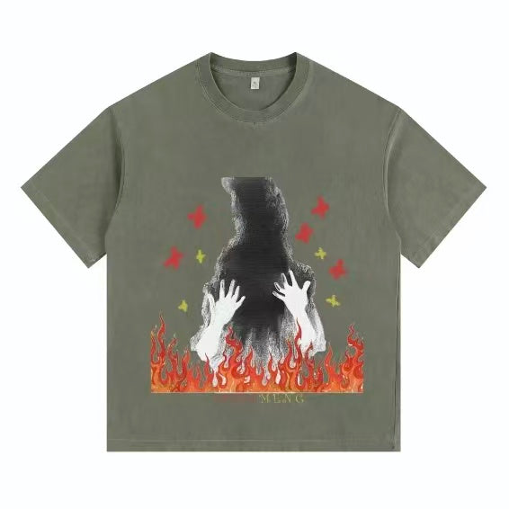 Blazeborne Hands Vintage-Washed Oversized Tee – [The Recounted Cloth]