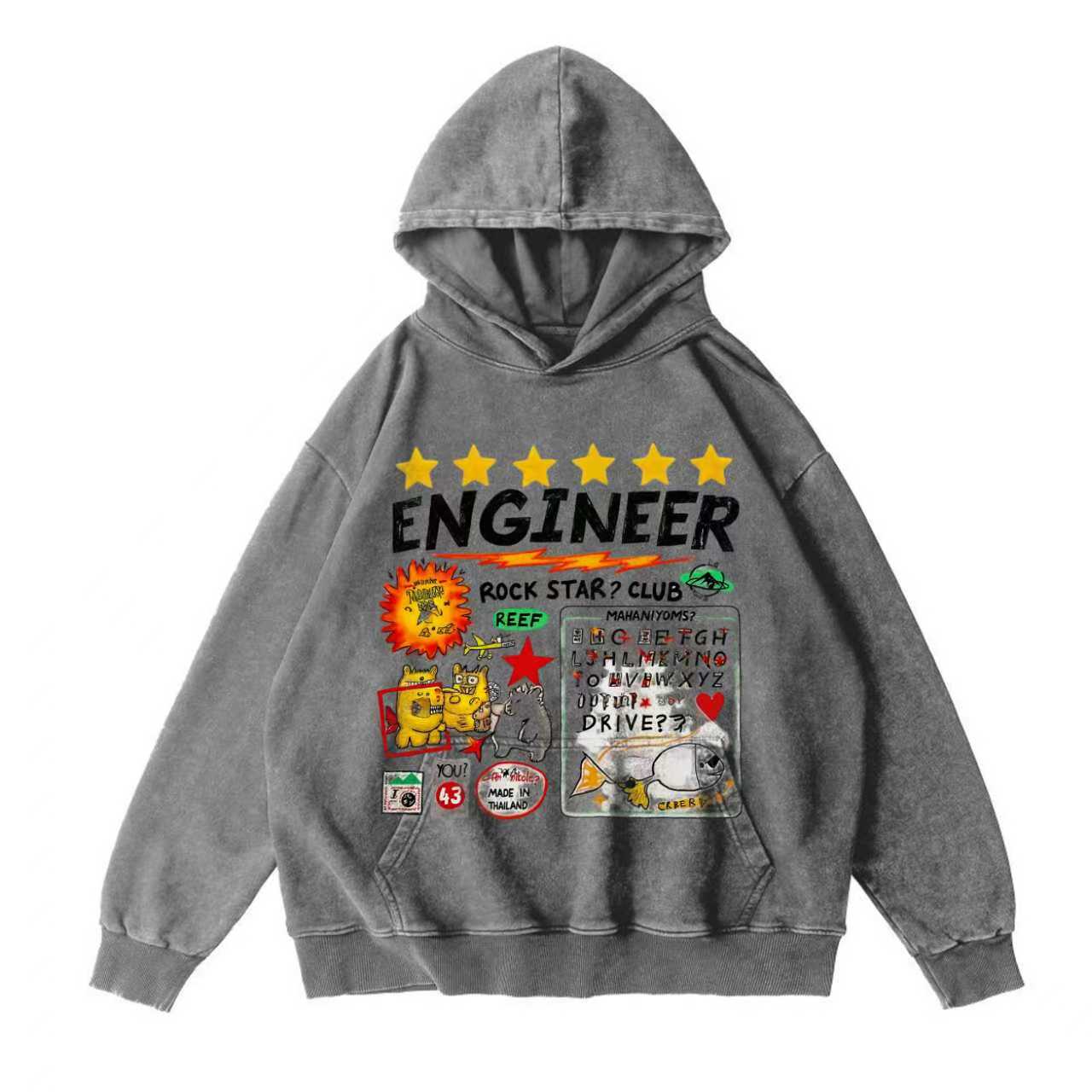 Street-style illustration Vintage-Washed  Hoodie