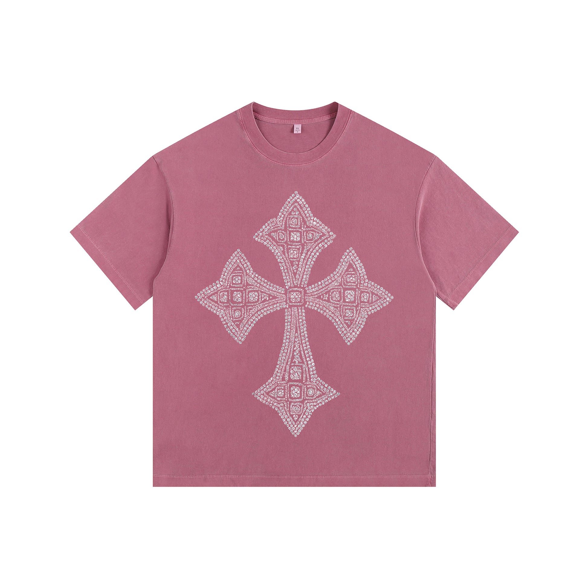Cross Motif Vintage-washed oversized T-shirt - [CRYSTAL REBEL]