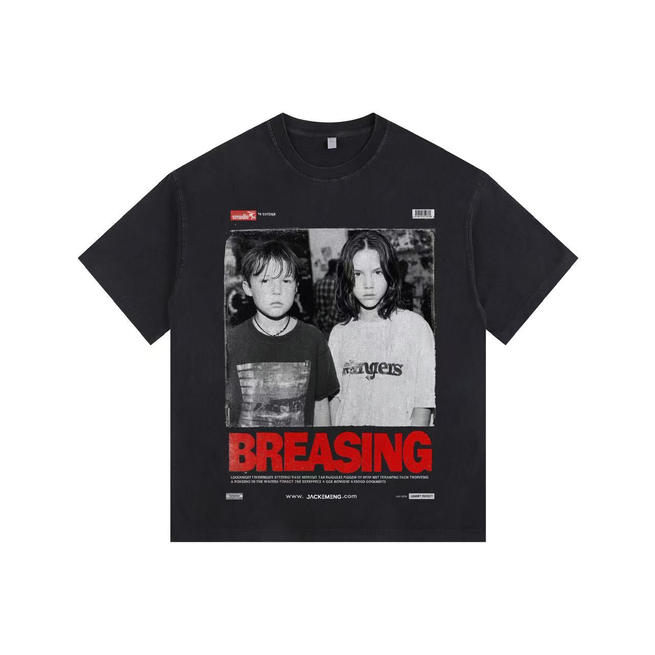 B&W Photo Large Print Vintage-Washed Oversized T-shirt