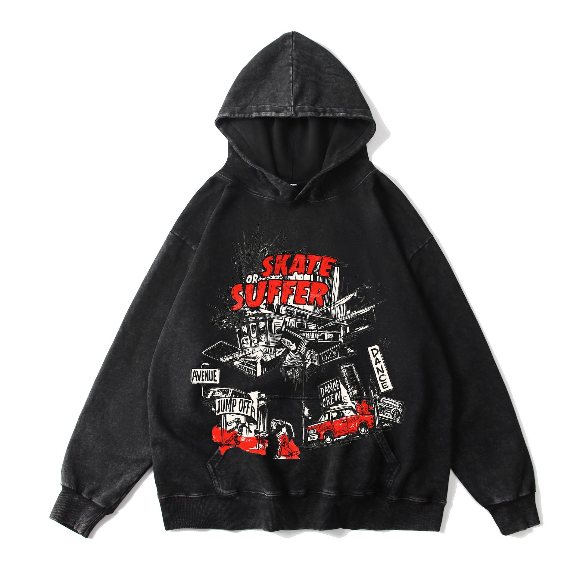 Traffic Accident Vintage-washed oversize hoodie