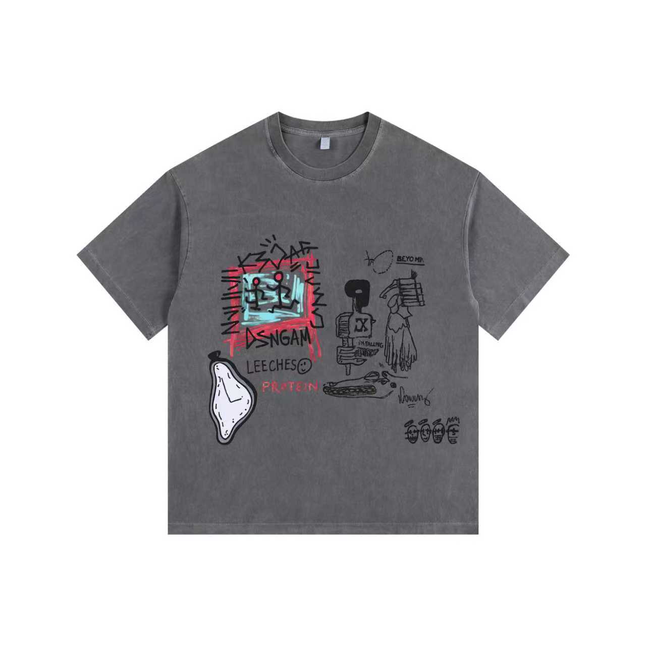 Street Doodle Vintage-washed oversized T-shirt - [The Recounted Cloth]