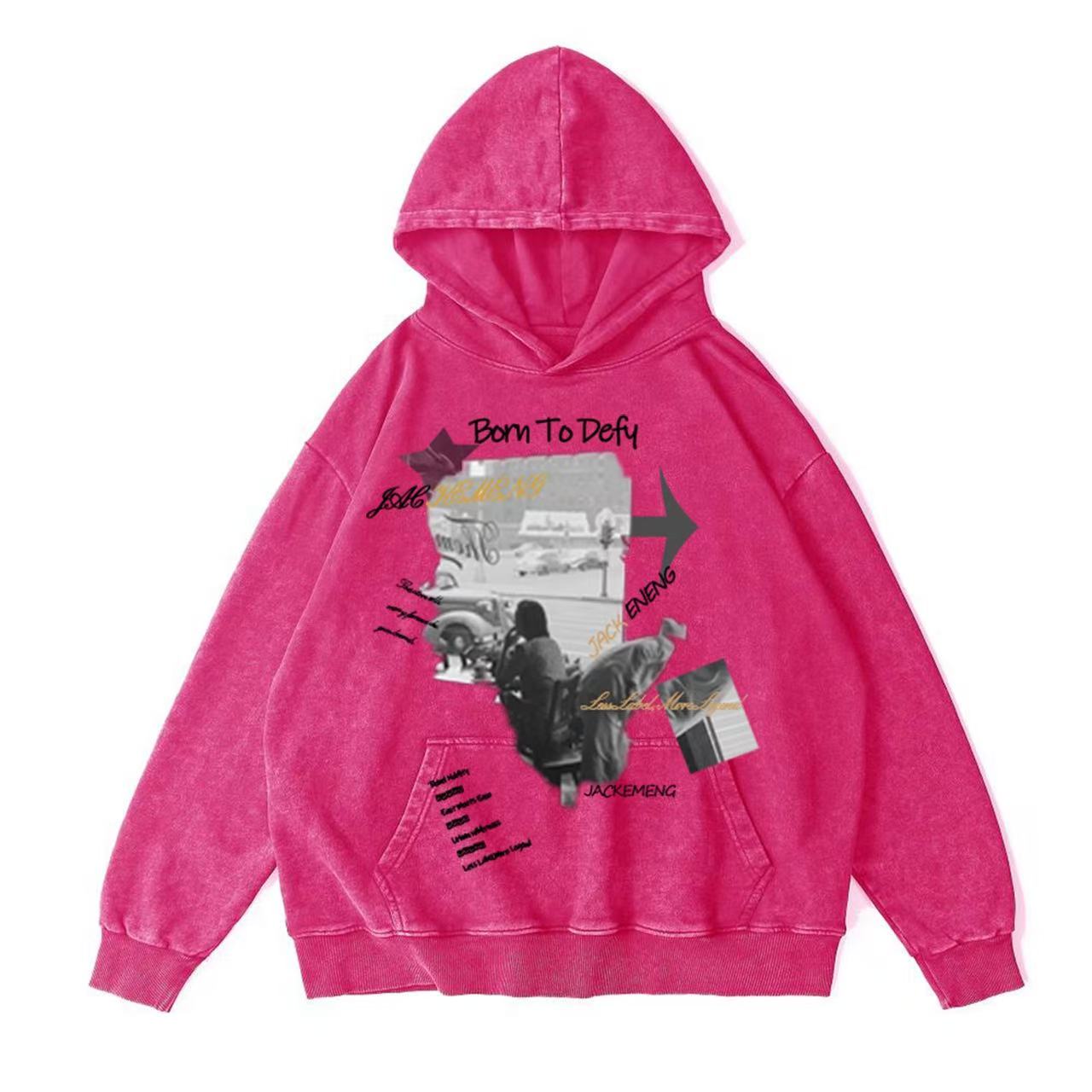 Style Print Vintage-Washed Oversized Hoodie – [Born To Defy]
