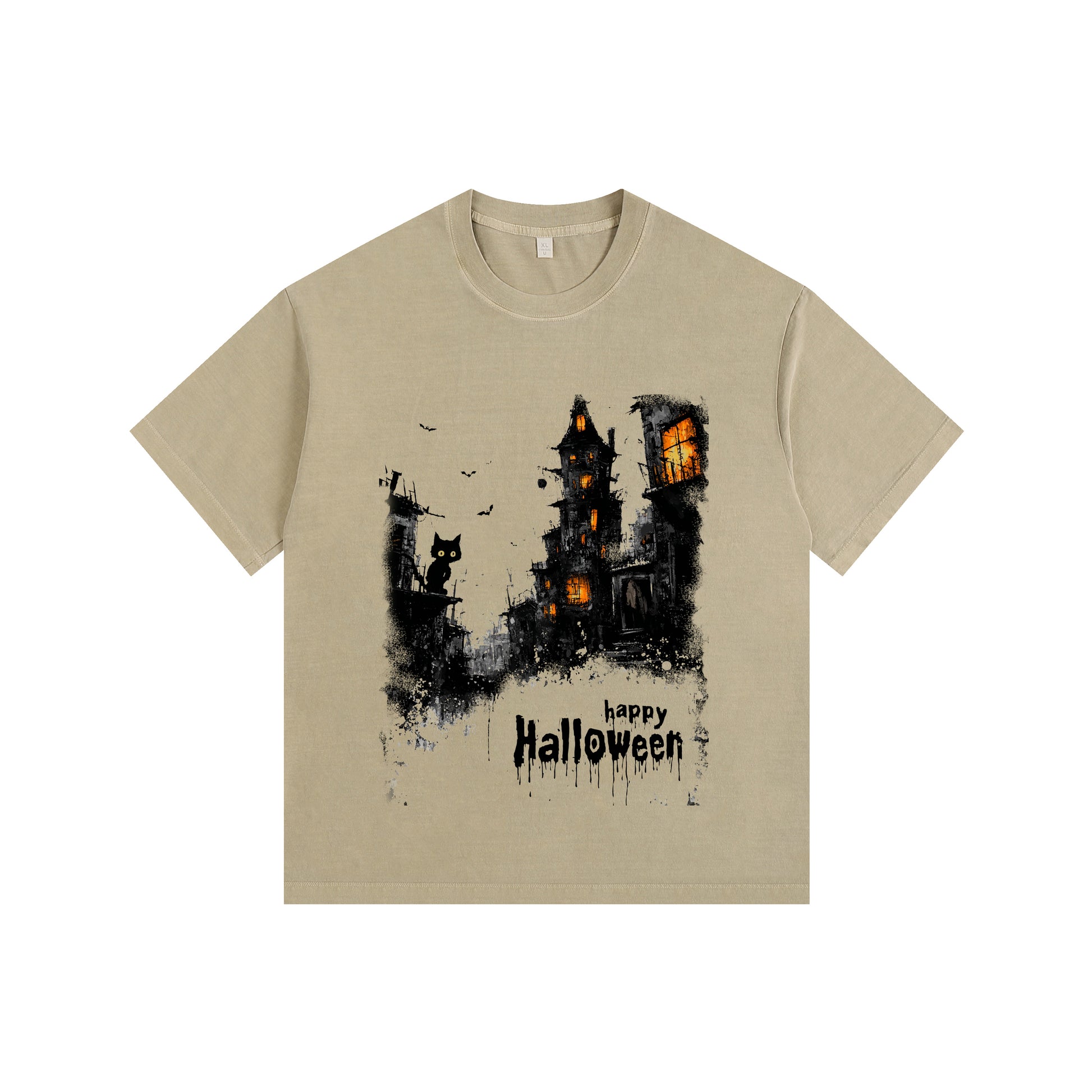 HAPPY HALLOWEEN Vintage-Washed Oversized Tee – [Halloween🎃]