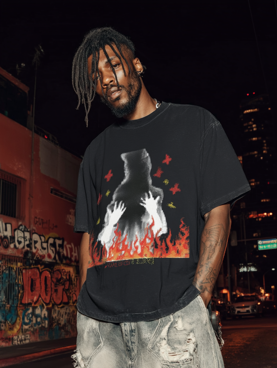 Blazeborne Hands Vintage-Washed Oversized Tee – [The Recounted Cloth]