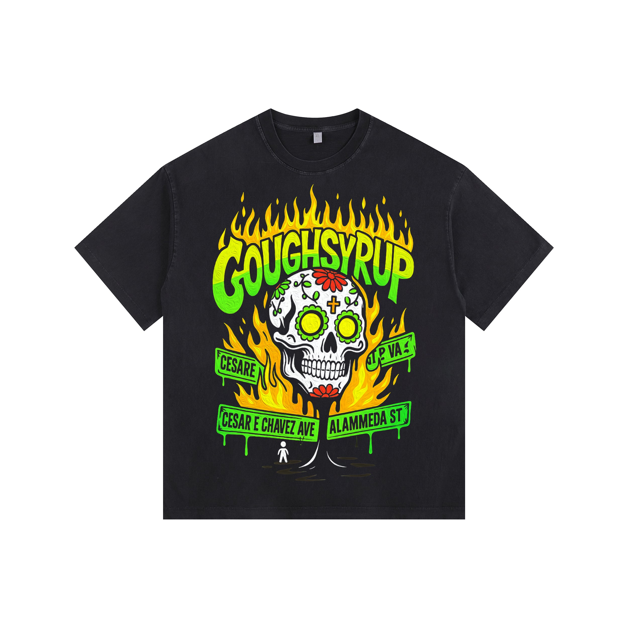 SKULL COUGH SYRUP  Vintage-Washed Oversized T-shirt