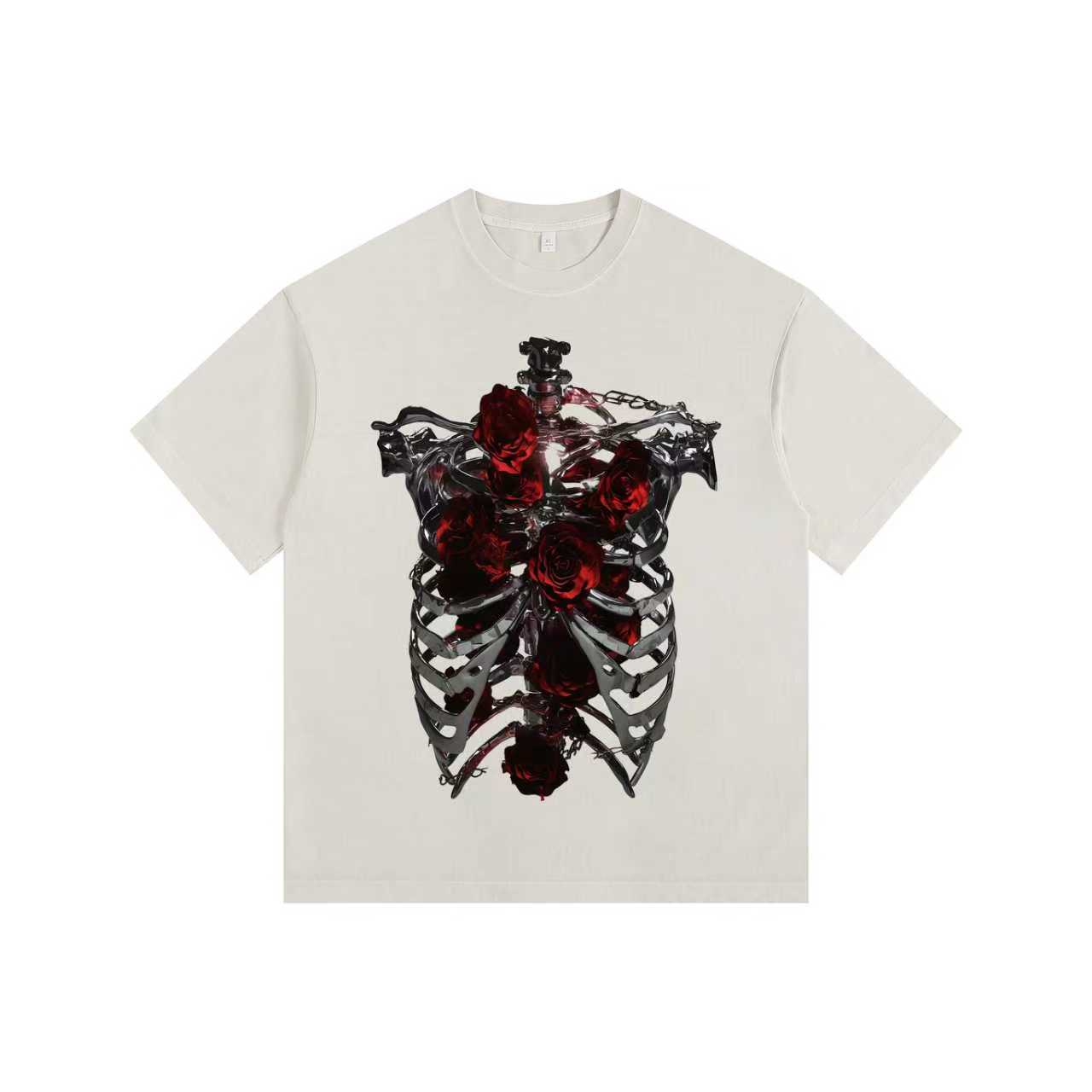 Skull Rose Vintage-washed oversize tee