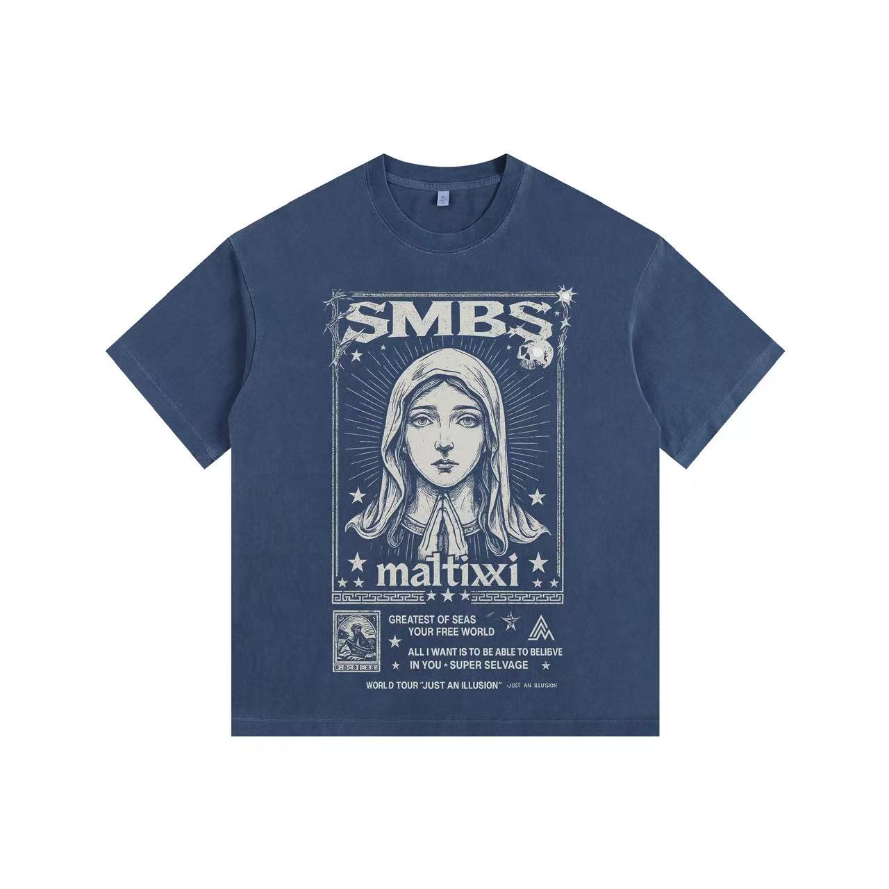Dual Gaze Graphic Street Style Vintage-Washed Oversized T-shirt