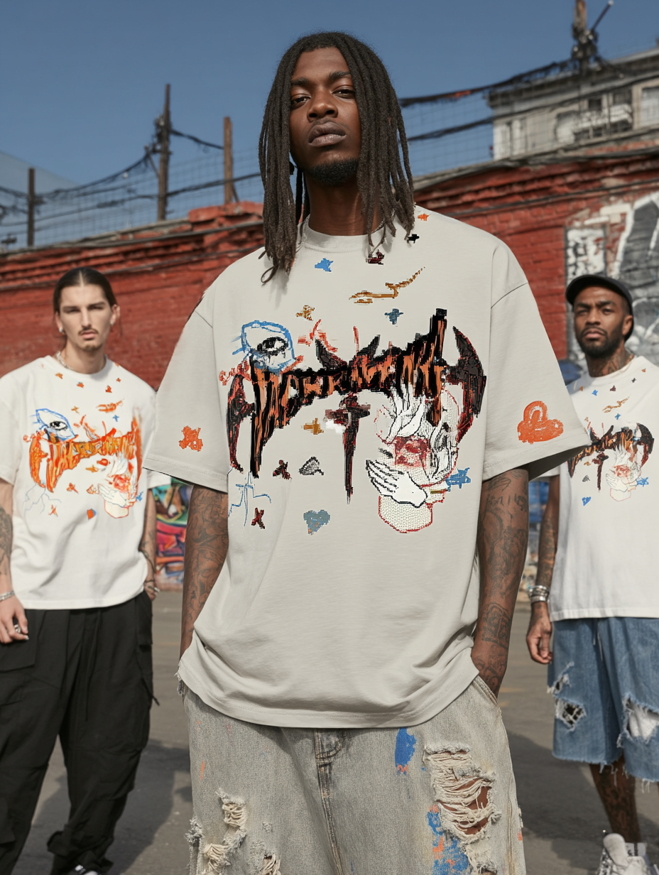 Demon JACKEMENG Vintage-Washed Oversized Tee – [The Recounted Cloth]