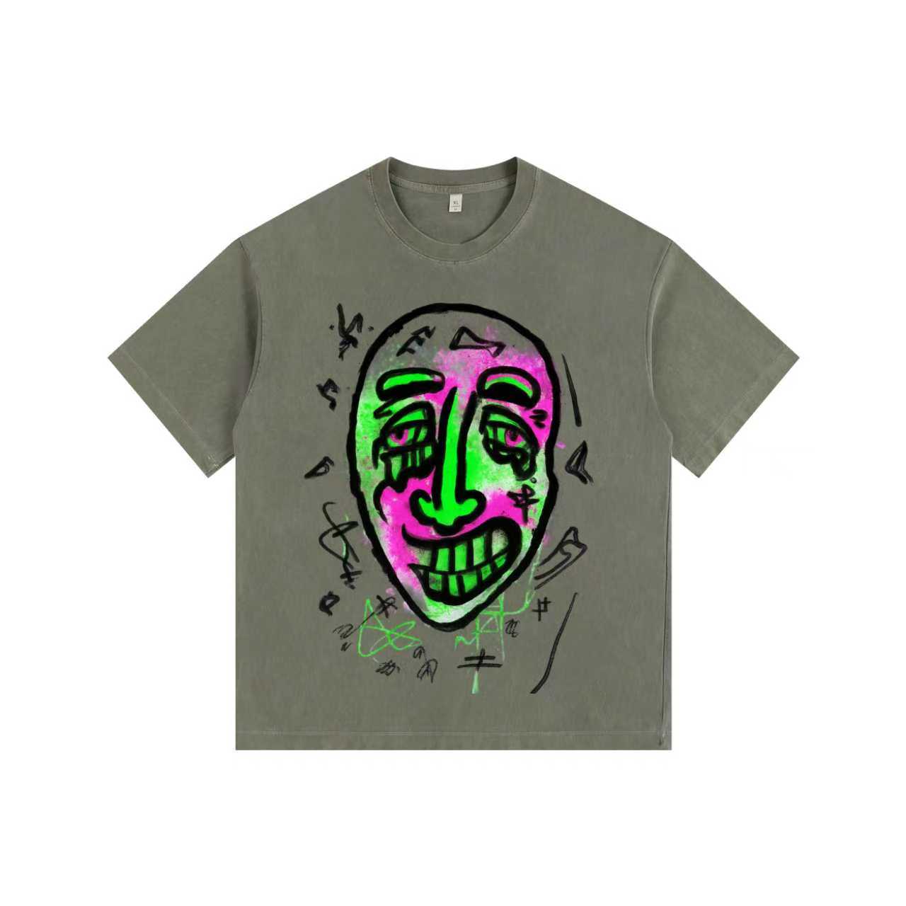 Comical Face Vintage-washed oversized T-shirt