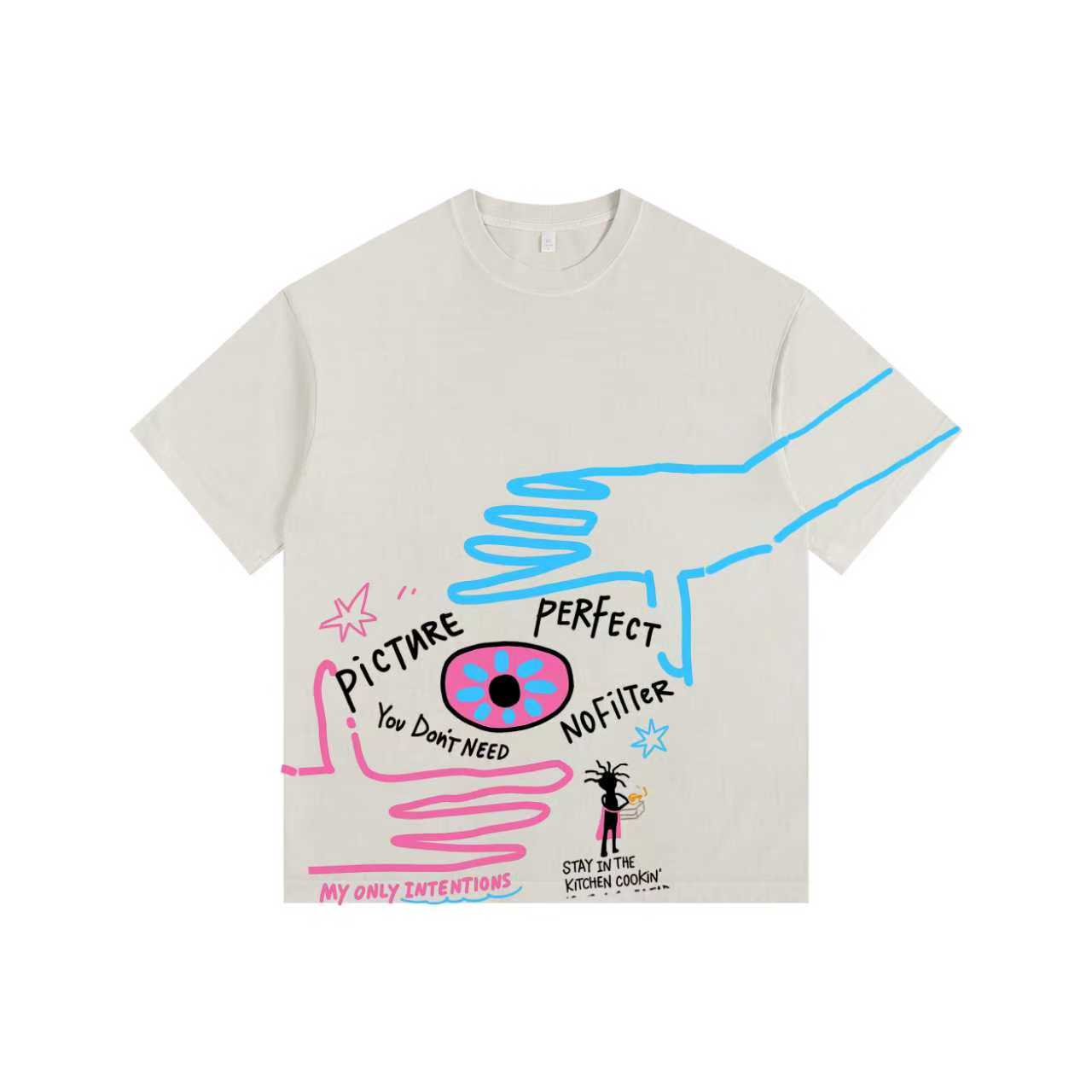 Eye Doodle Vintage-washed oversized T-shirt - [The Recounted Cloth]