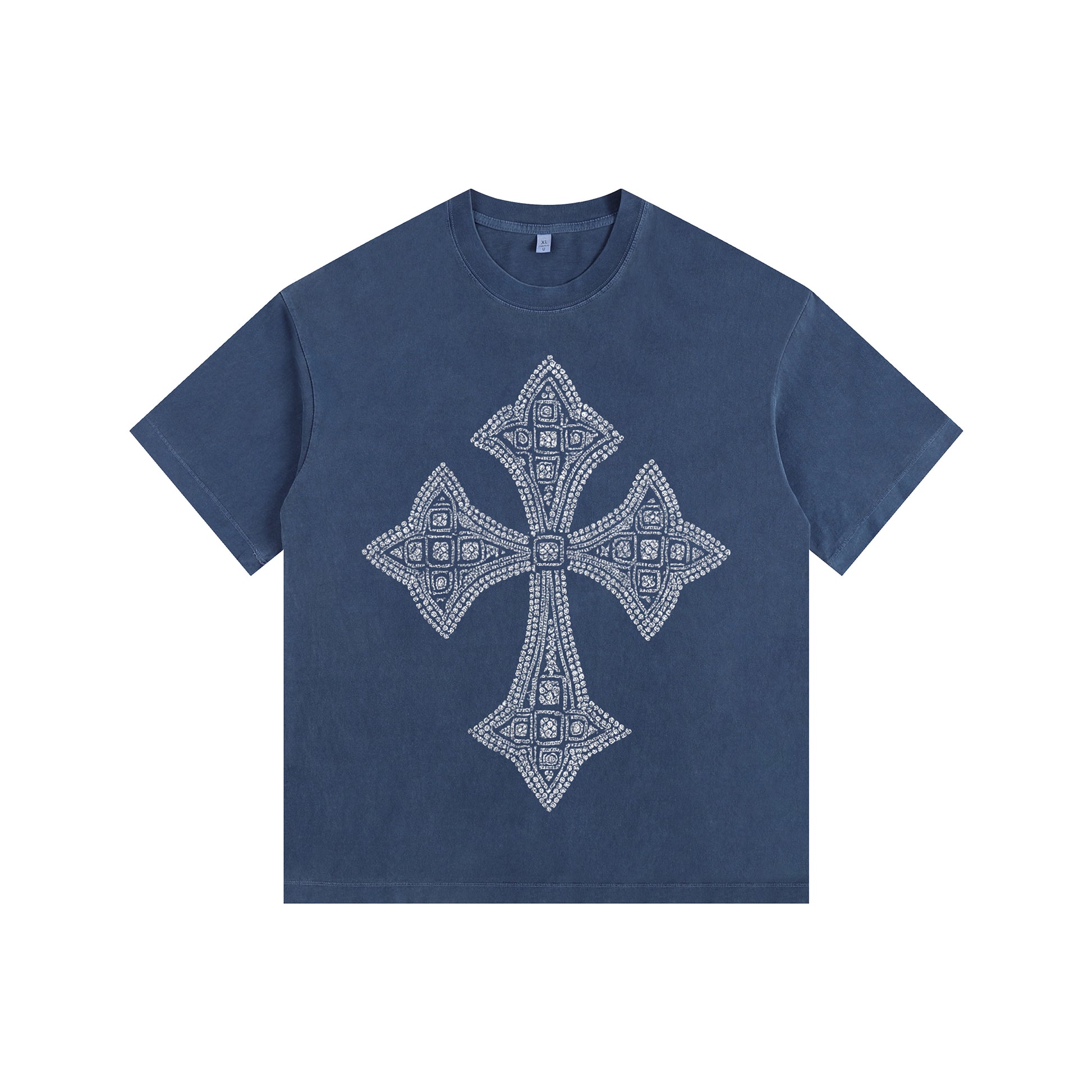 Cross Motif Vintage-washed oversized T-shirt - [CRYSTAL REBEL]