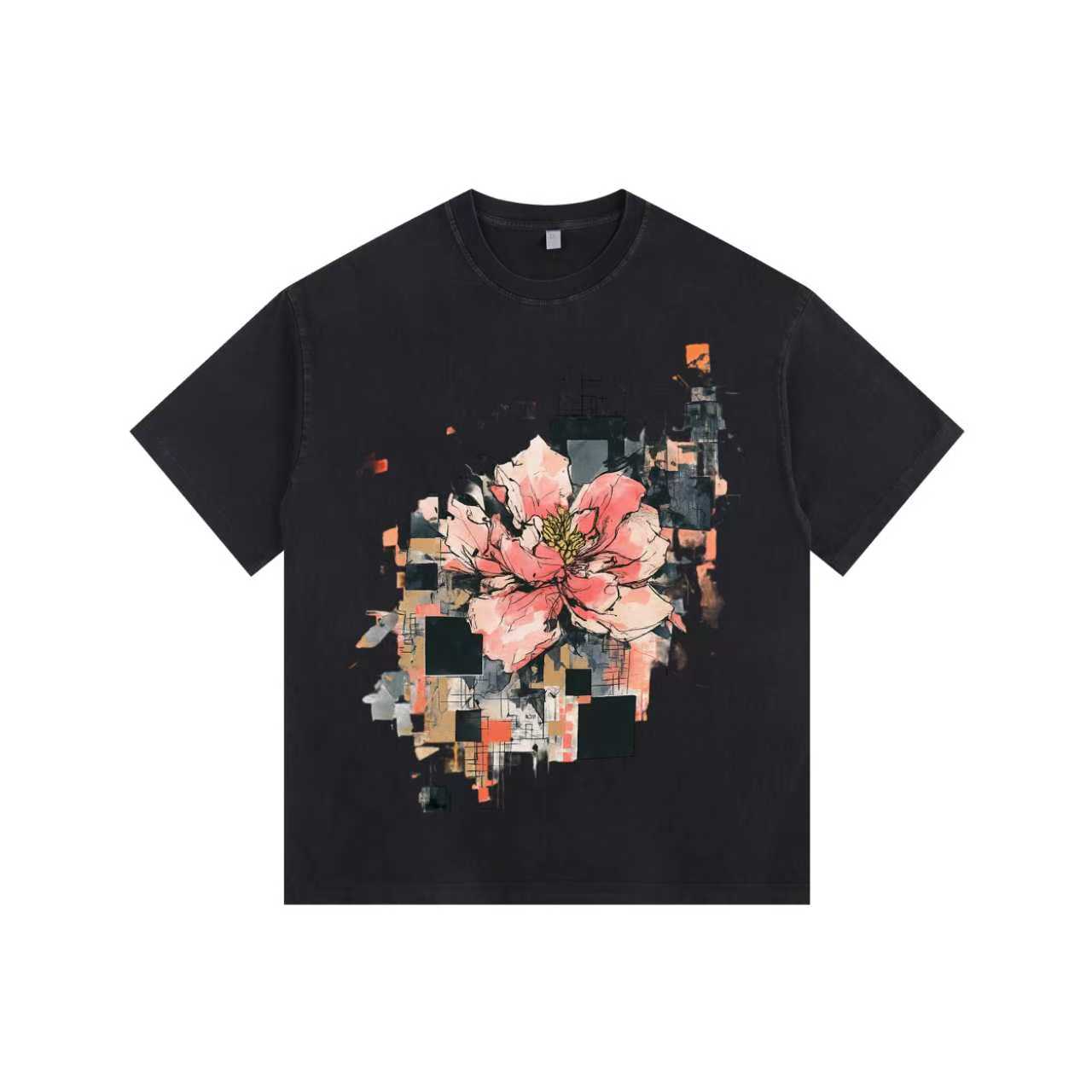 Flower Manuscript Vintage-washed oversized T-shirt