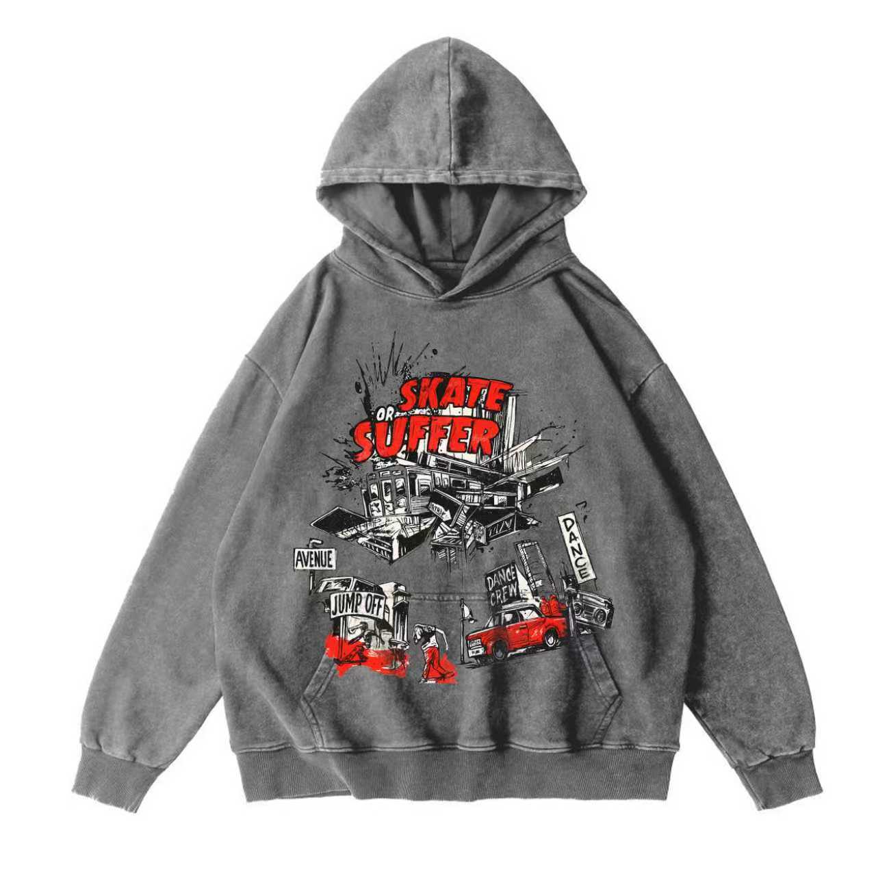 Traffic Accident Vintage-washed oversize hoodie
