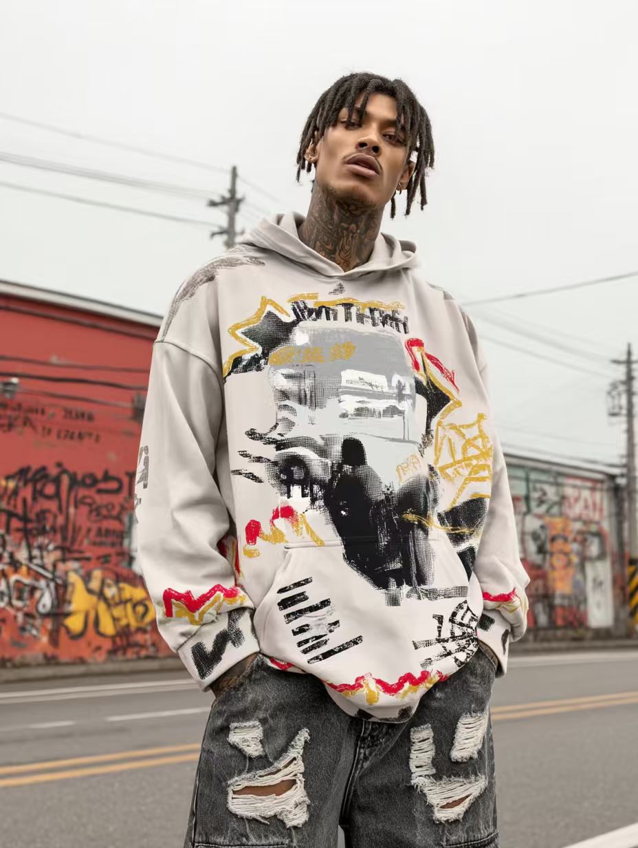 Style Print Vintage-Washed Oversized Hoodie – [The Recounted Cloth]