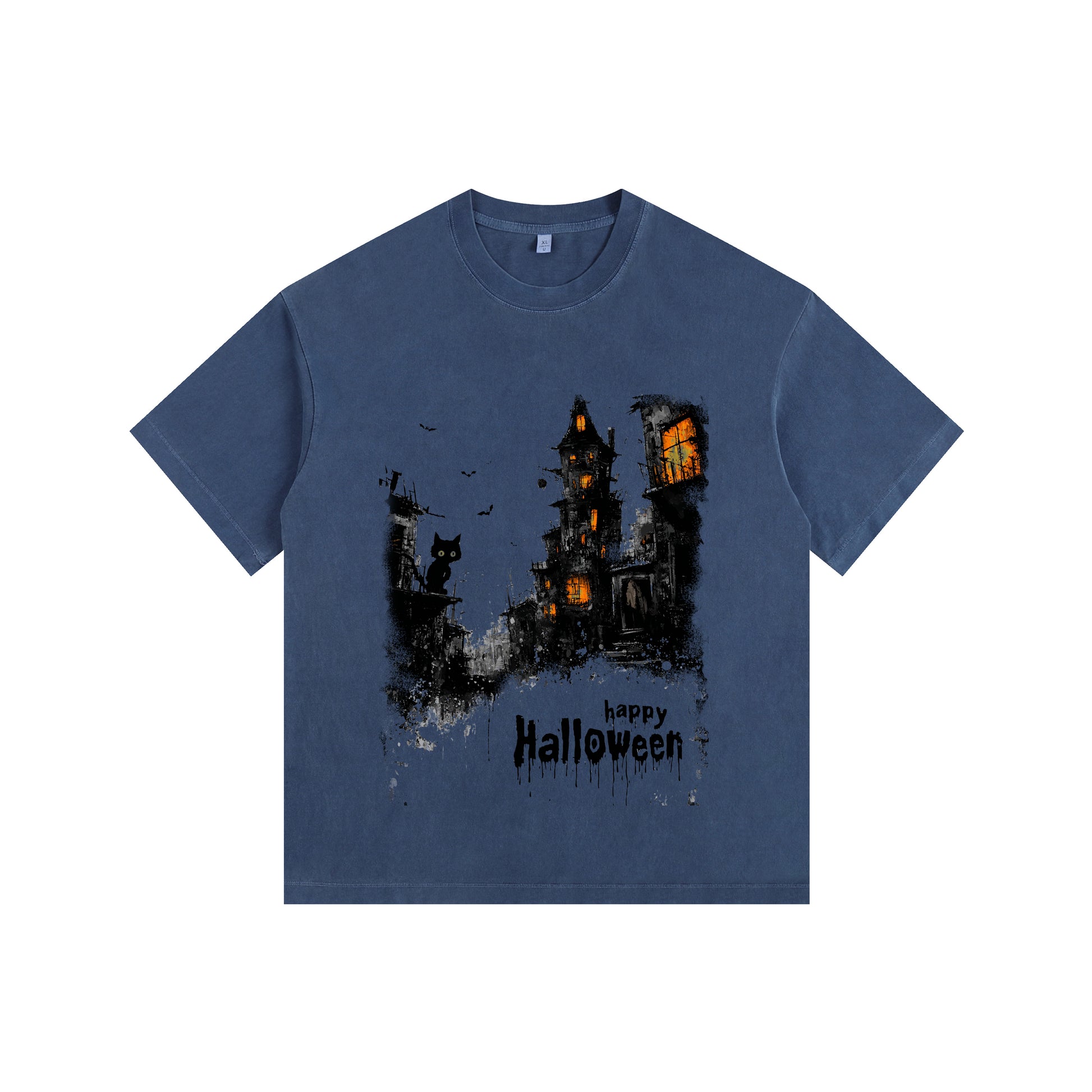 HAPPY HALLOWEEN Vintage-Washed Oversized Tee – [Halloween🎃]