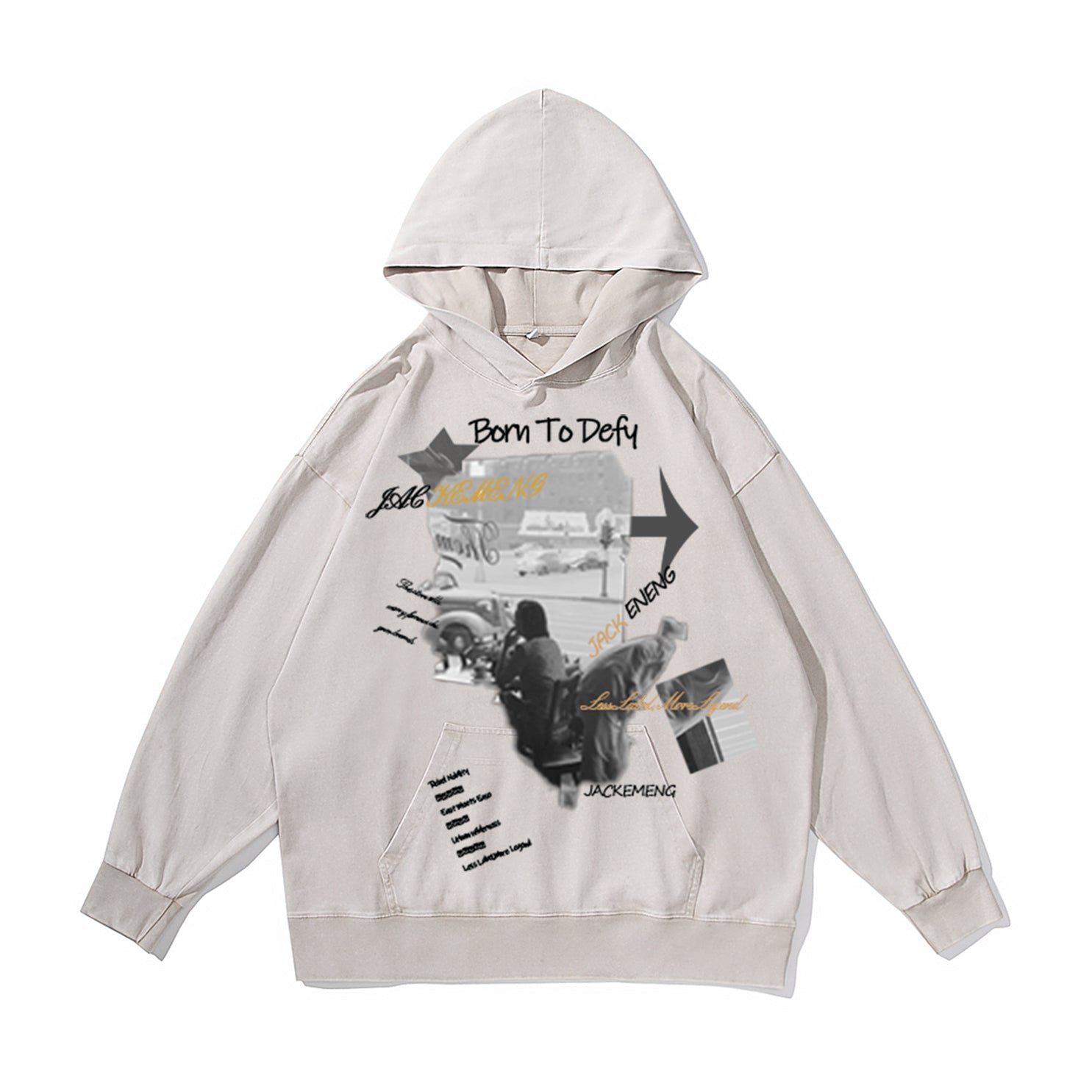 Style Print Vintage-Washed Oversized Hoodie – [Born To Defy]