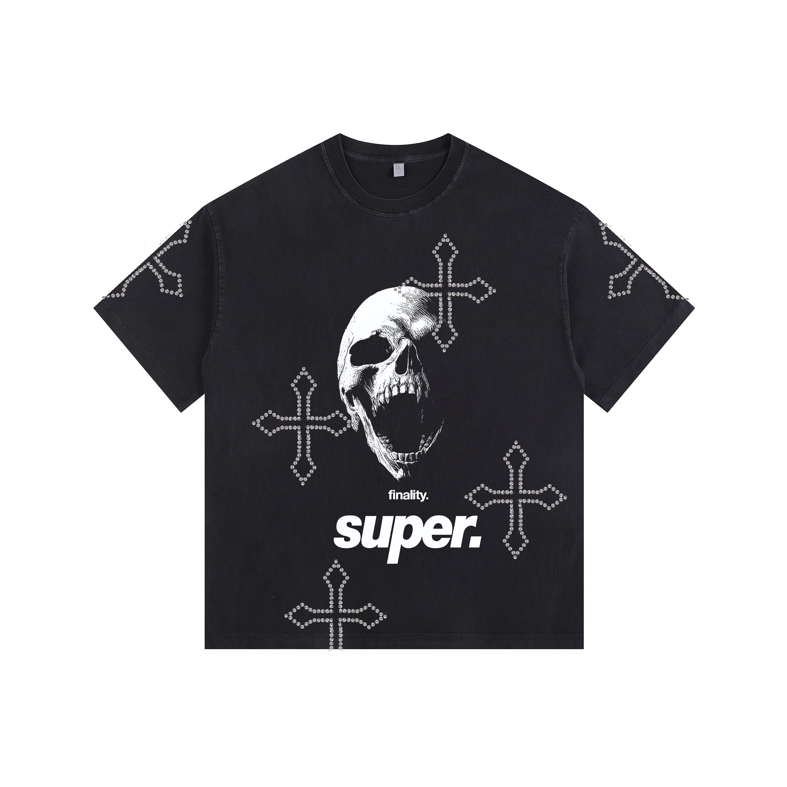 Creepy Skull  Vintage-washed oversized T-shirt - [CRYSTAL REBEL]