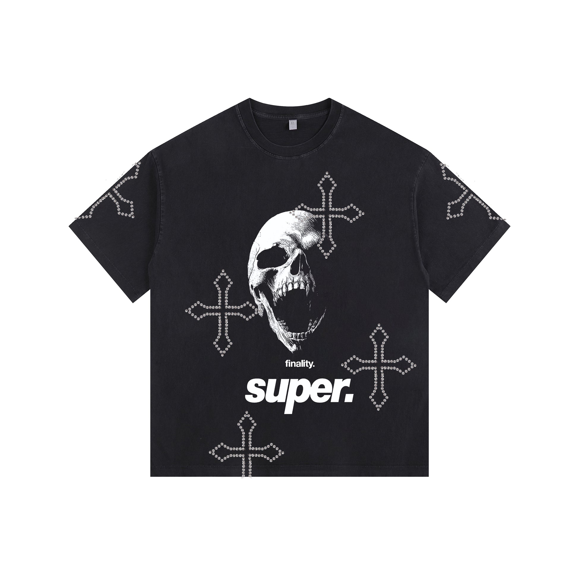 Creepy Skull  Vintage-washed oversized T-shirt - [CRYSTAL REBEL]