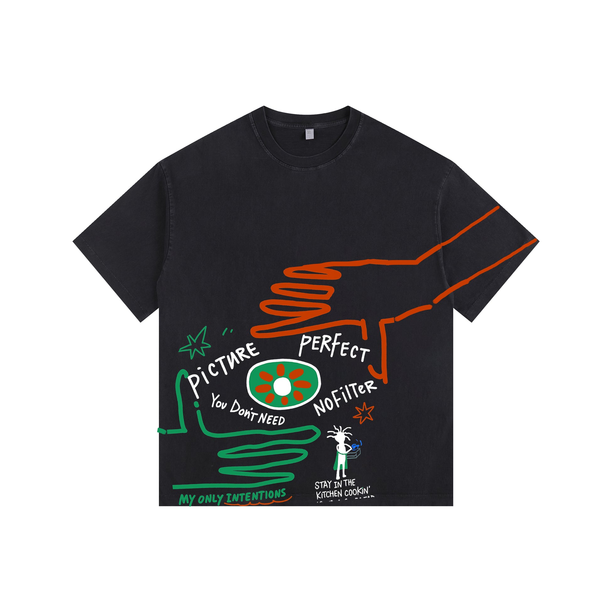 Eye Doodle Vintage-washed oversized T-shirt - [The Recounted Cloth]
