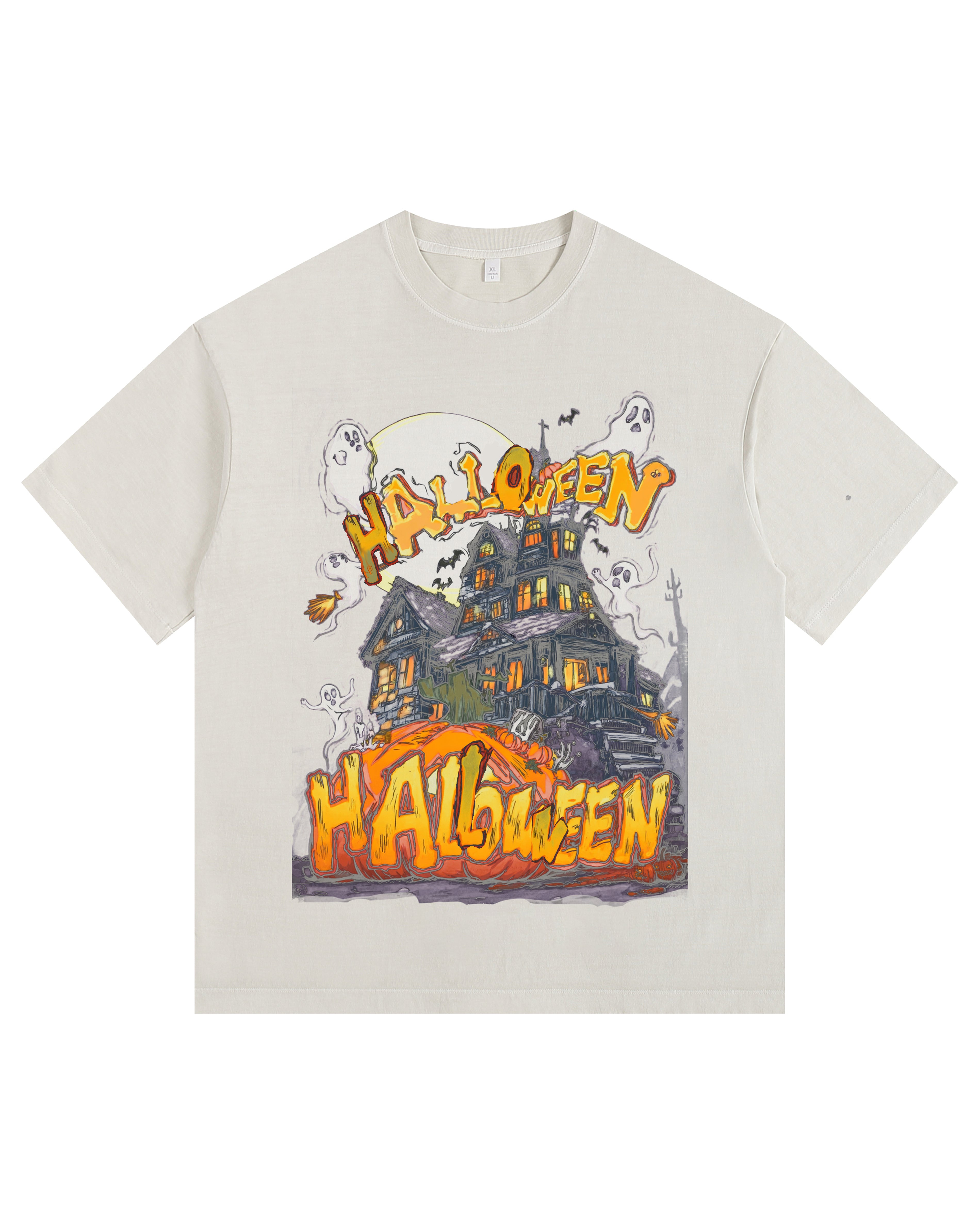 Haunted House Vintage-Washed Oversized Tee – [Halloween🎃]