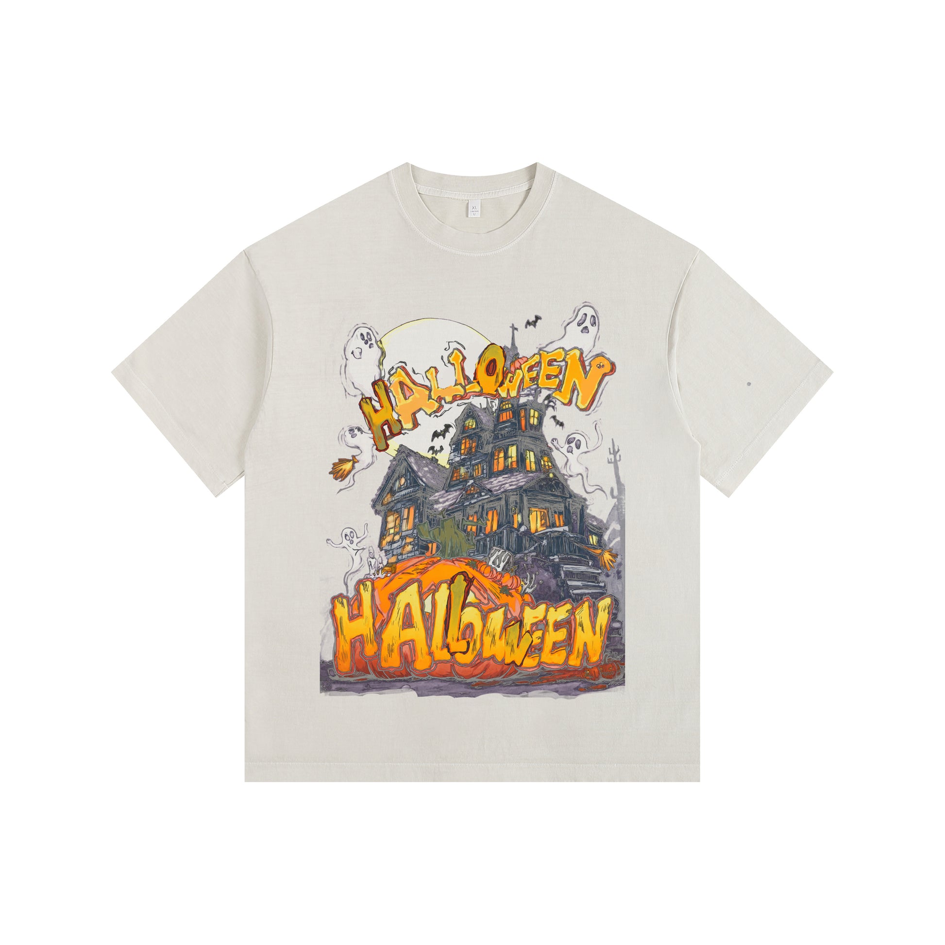 Haunted House Vintage-Washed Oversized Tee – [Halloween🎃]