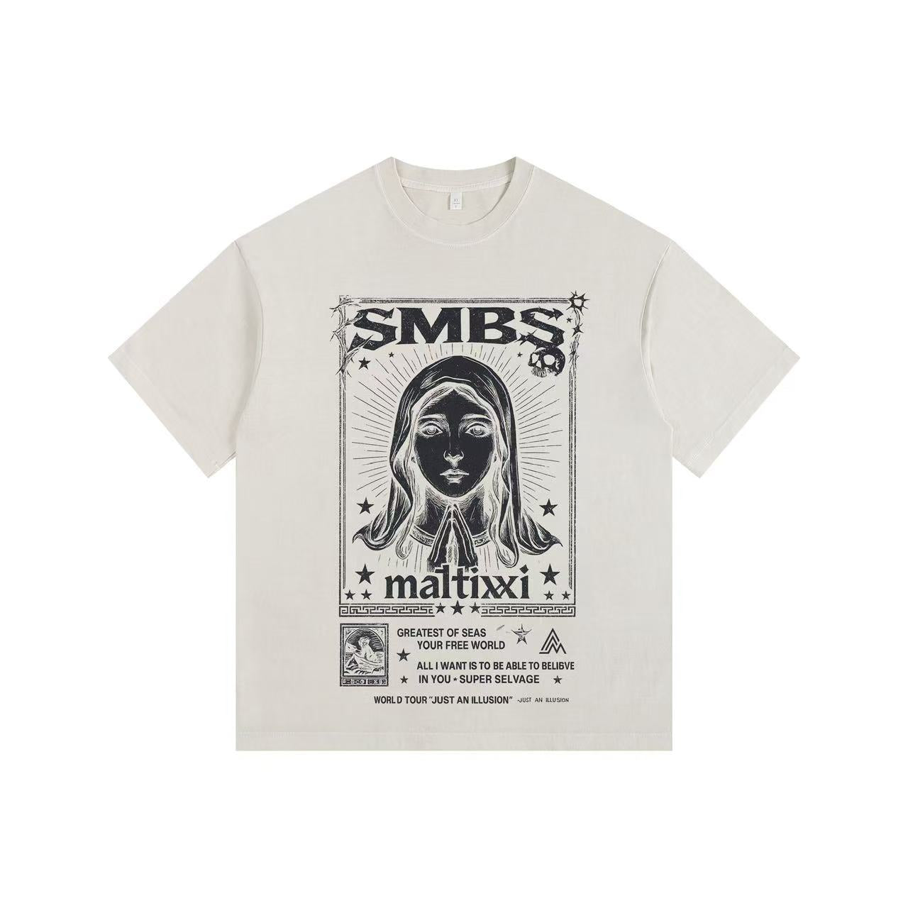 Dual Gaze Graphic Street Style Vintage-Washed Oversized T-shirt