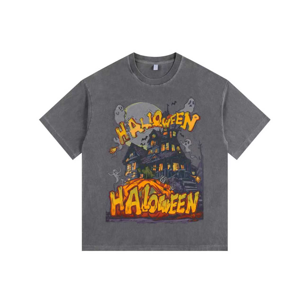 Haunted House Vintage-Washed Oversized Tee – [Halloween🎃]