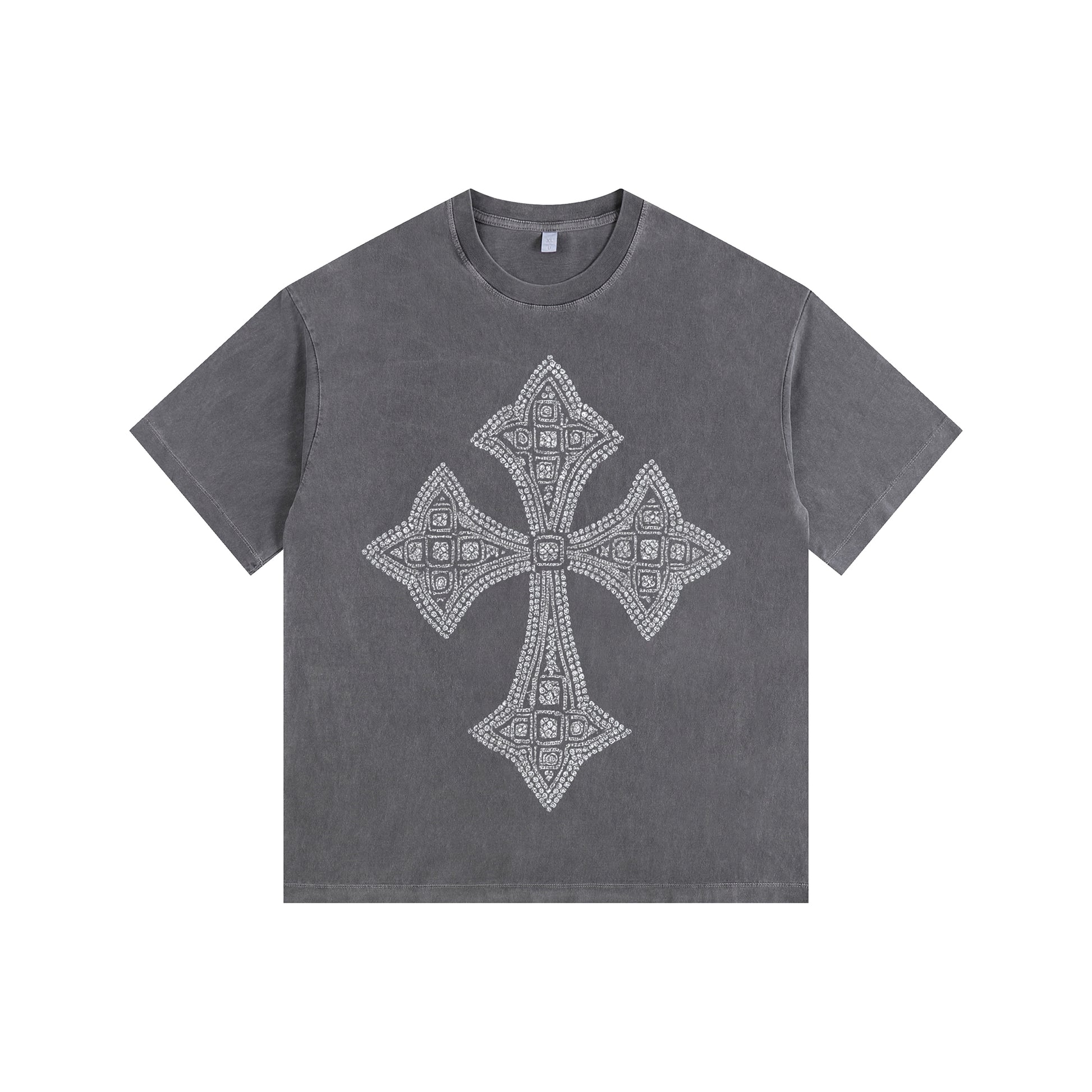 Cross Motif Vintage-washed oversized T-shirt - [CRYSTAL REBEL]