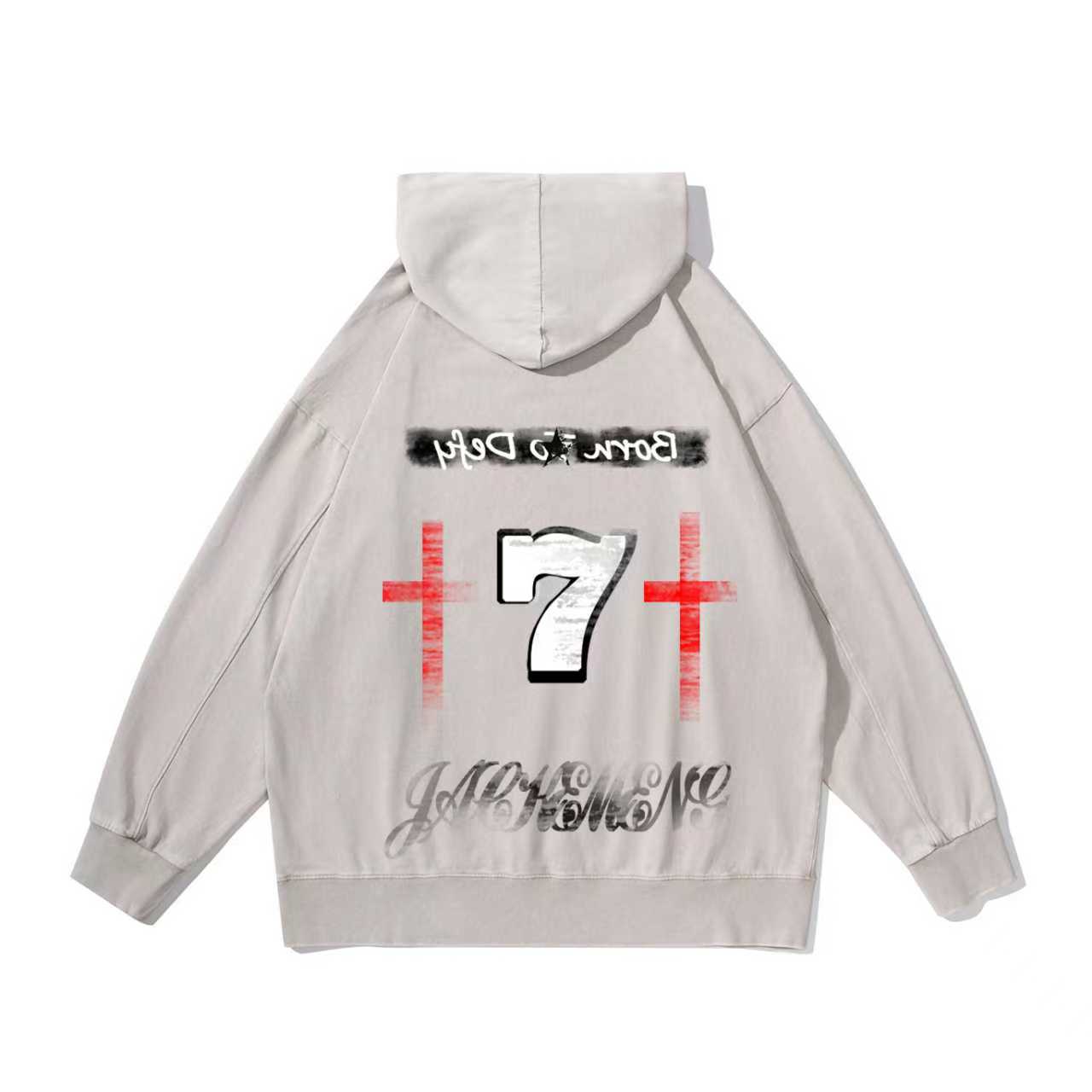 Dual-Letter Graphic Hoodie – Vintage-Washed Oversized– [Born To Defy]