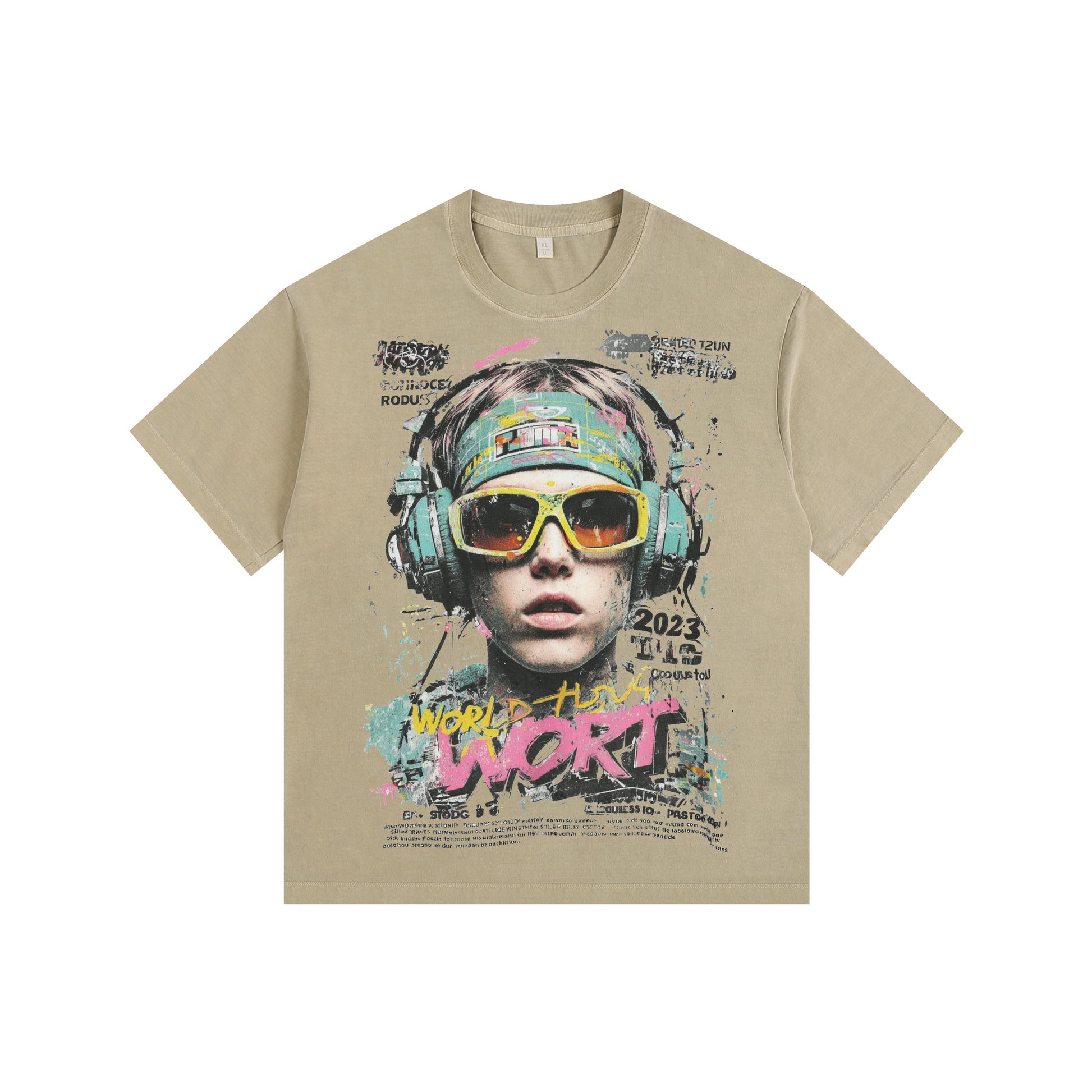 Headphone Boy Vintage-Washed Oversized T-shirt