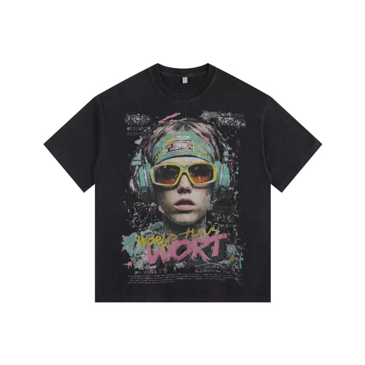 Headphone Boy Vintage-Washed Oversized T-shirt