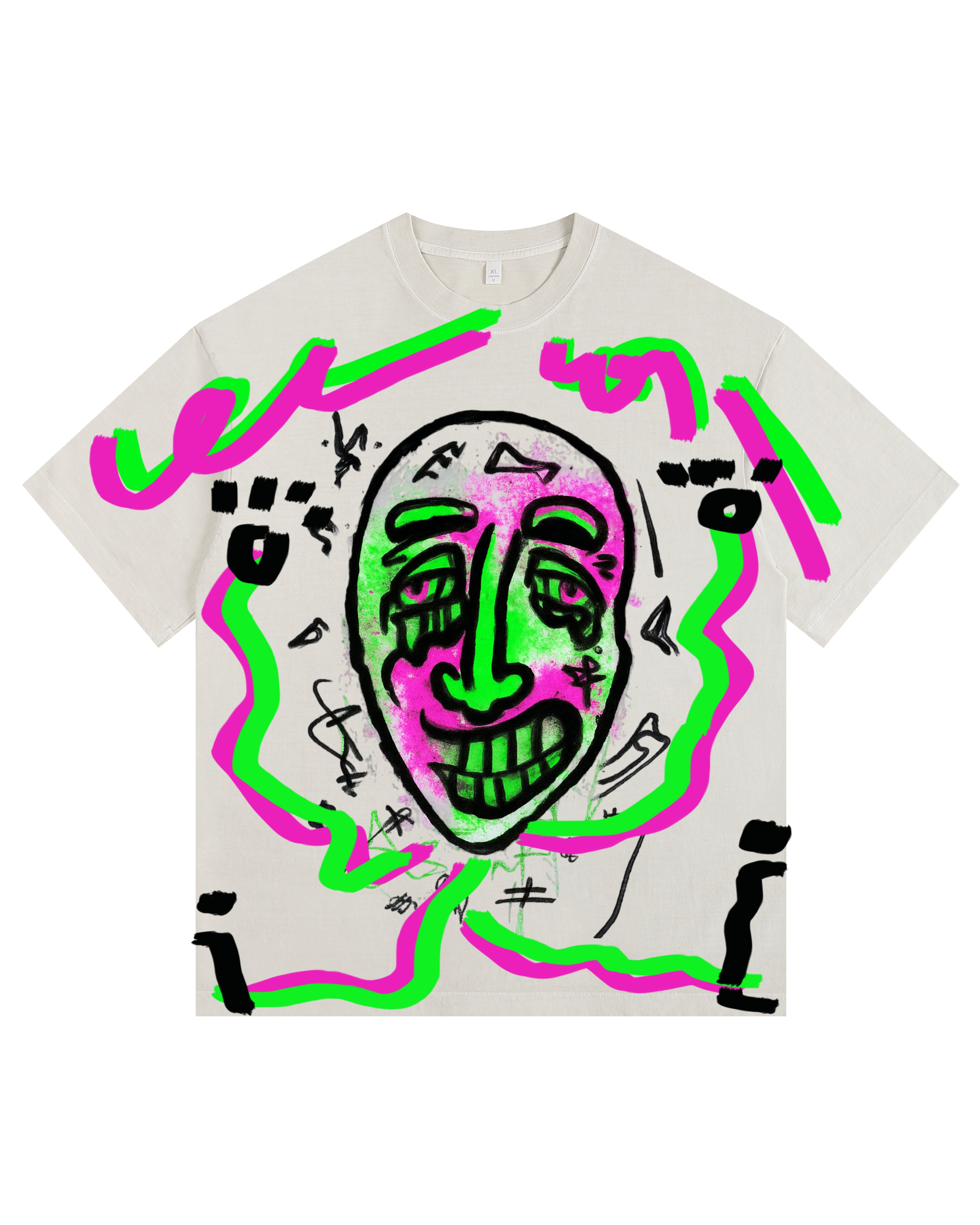 Comical Face Vintage-washed oversized T-shirt – [The Recounted Cloth]