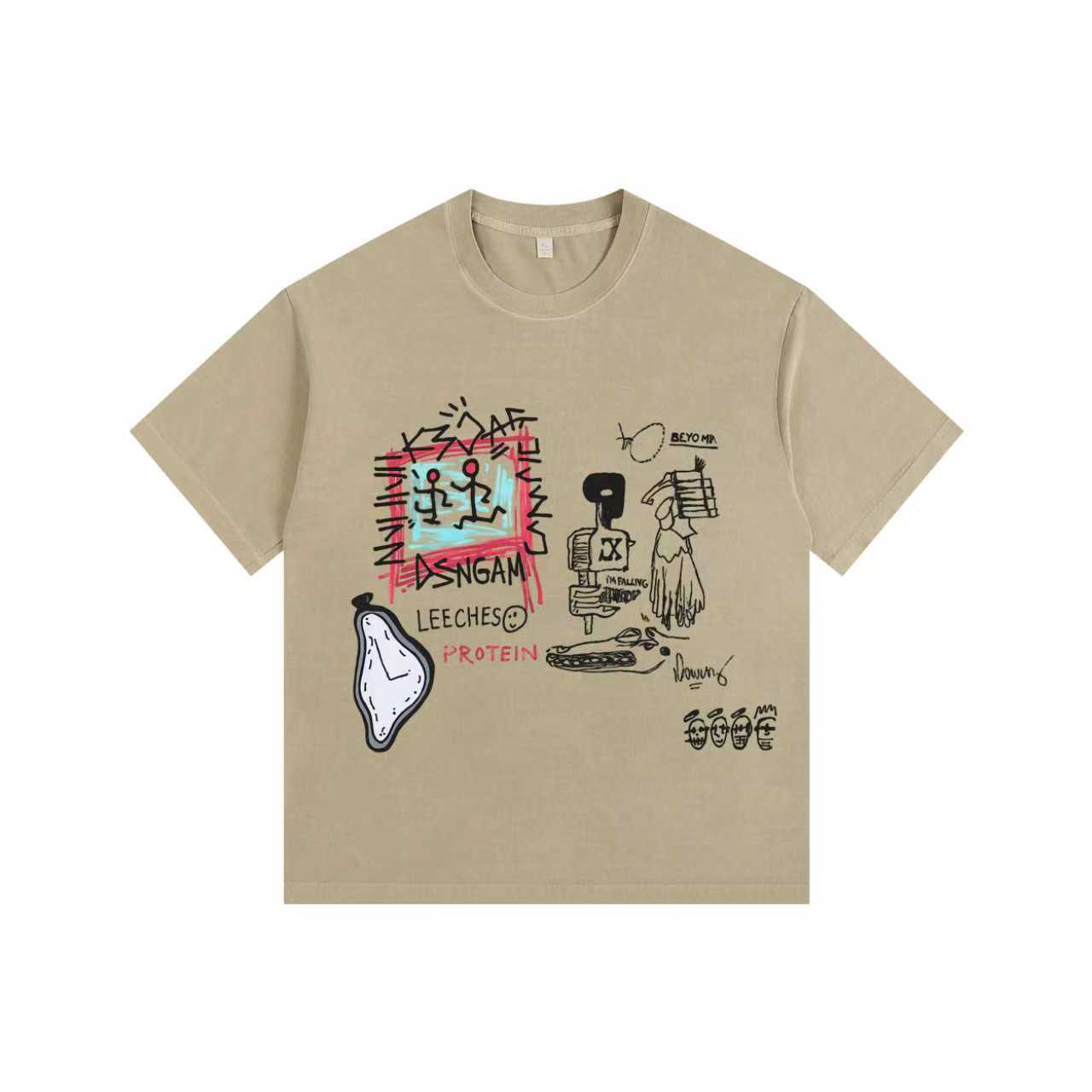 Street Doodle Vintage-washed oversized T-shirt - [The Recounted Cloth]