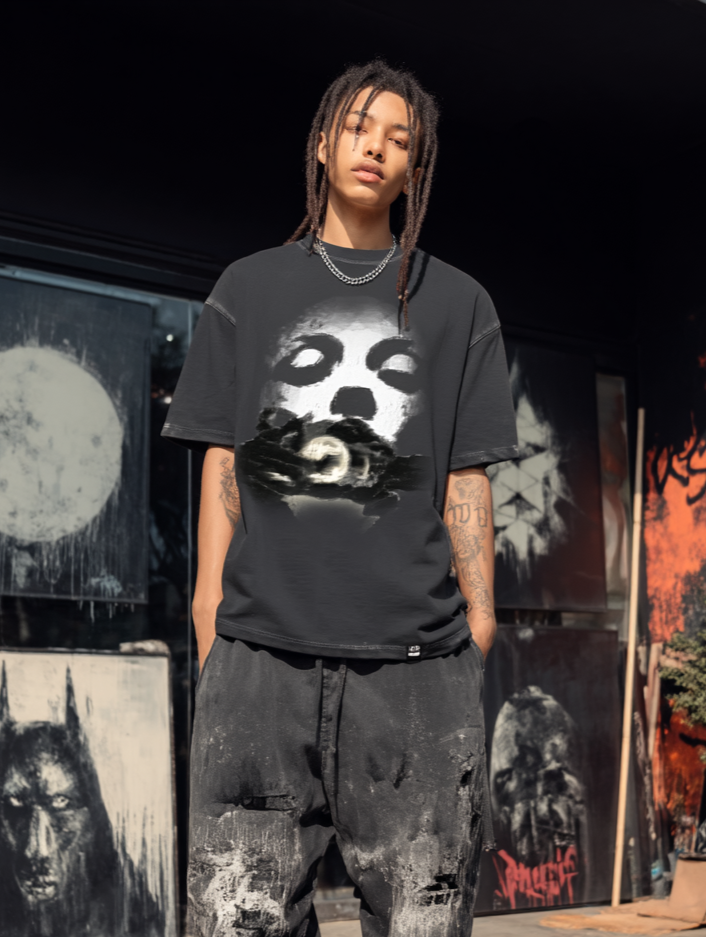 White-Face Camera Vintage-Washed Oversized Tee
