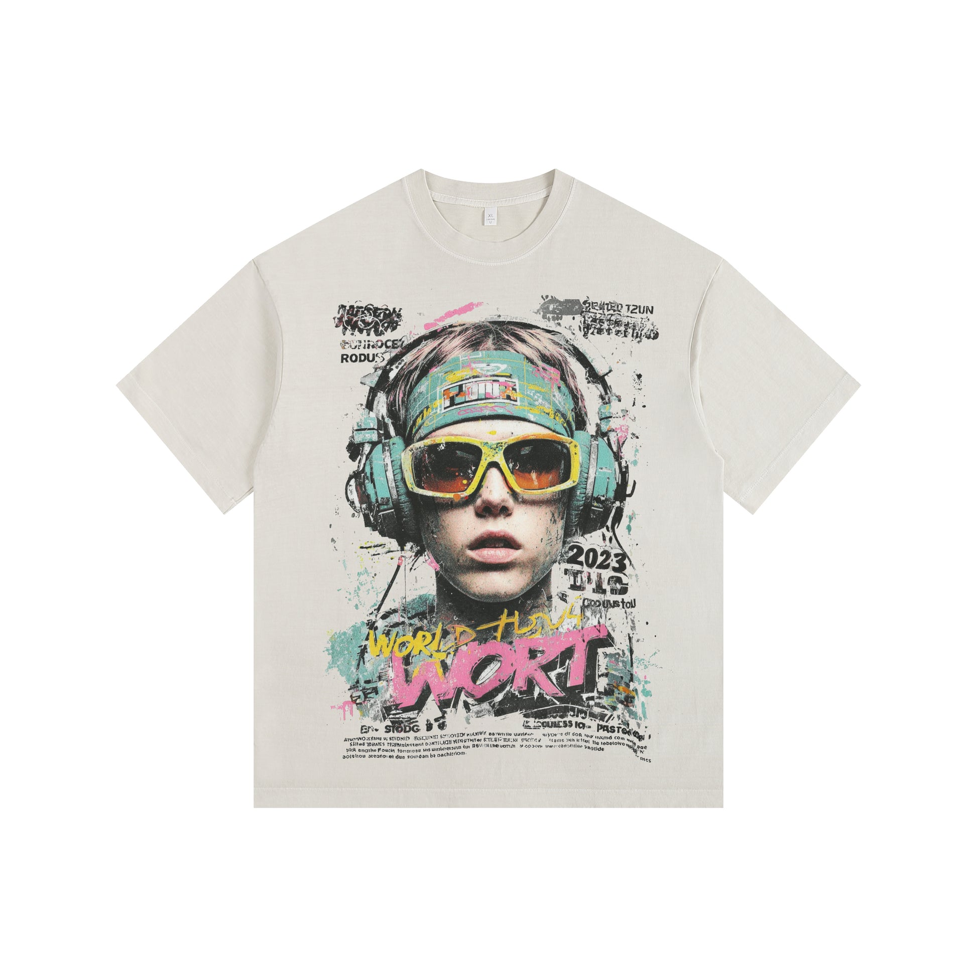 Headphone Boy Vintage-Washed Oversized T-shirt