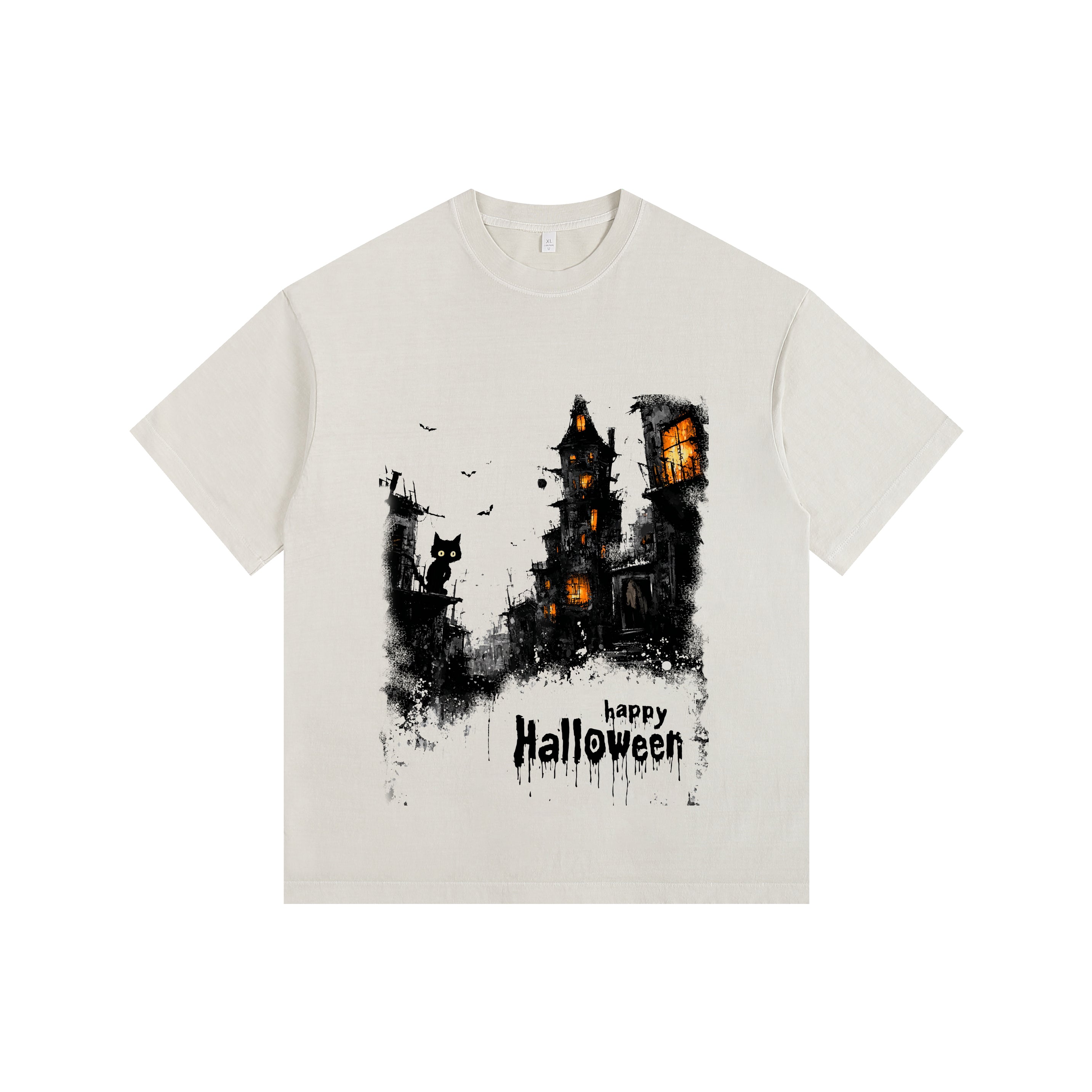 HAPPY HALLOWEEN Vintage-Washed Oversized Tee – [Halloween🎃]