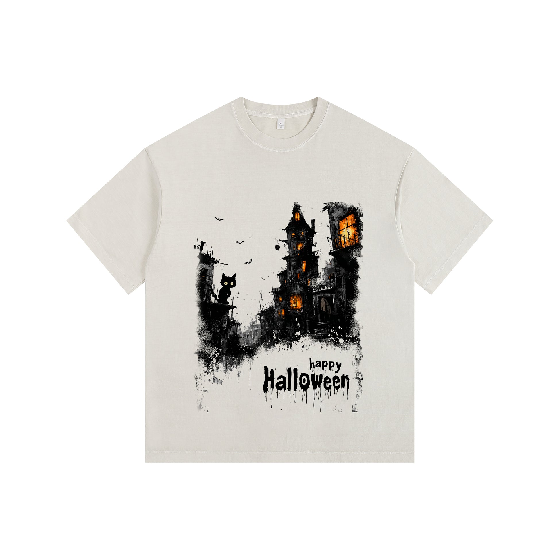 HAPPY HALLOWEEN Vintage-Washed Oversized Tee – [Halloween🎃]