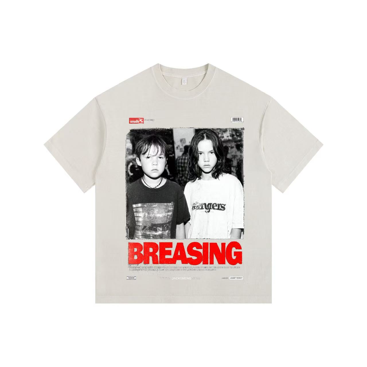 B&W Photo Large Print Vintage-Washed Oversized T-shirt