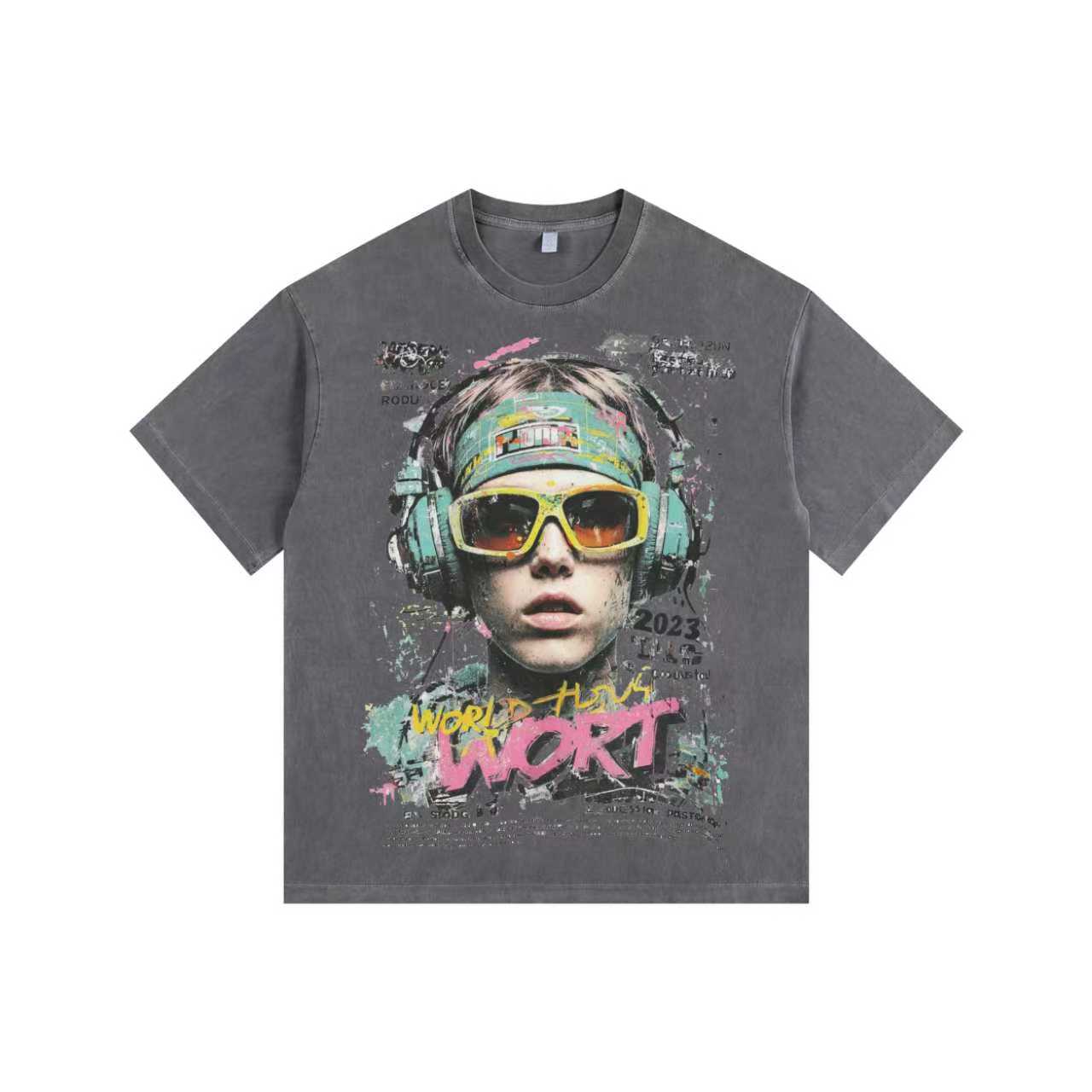 Headphone Boy Vintage-Washed Oversized T-shirt