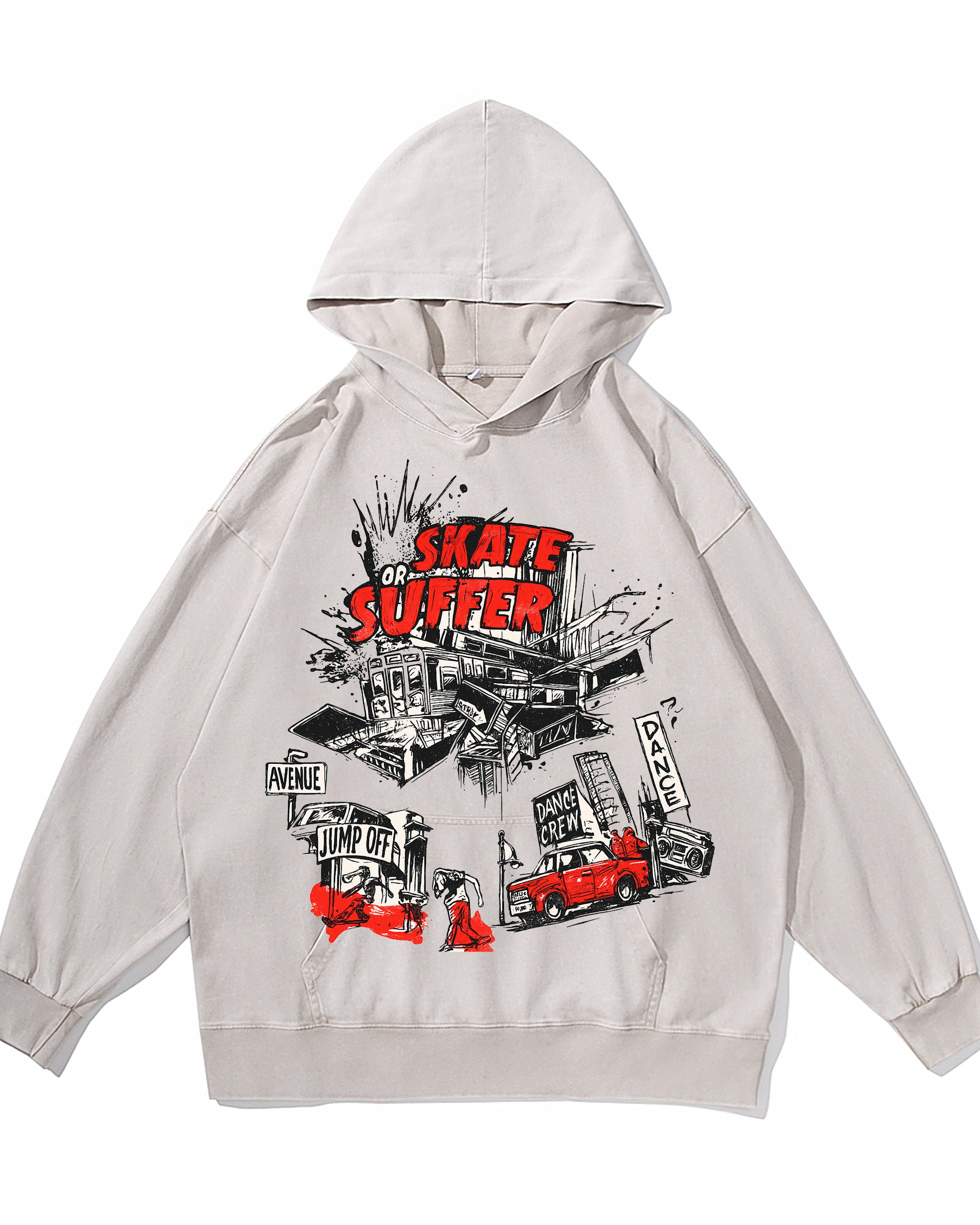 Traffic Accident Vintage-washed oversize hoodie